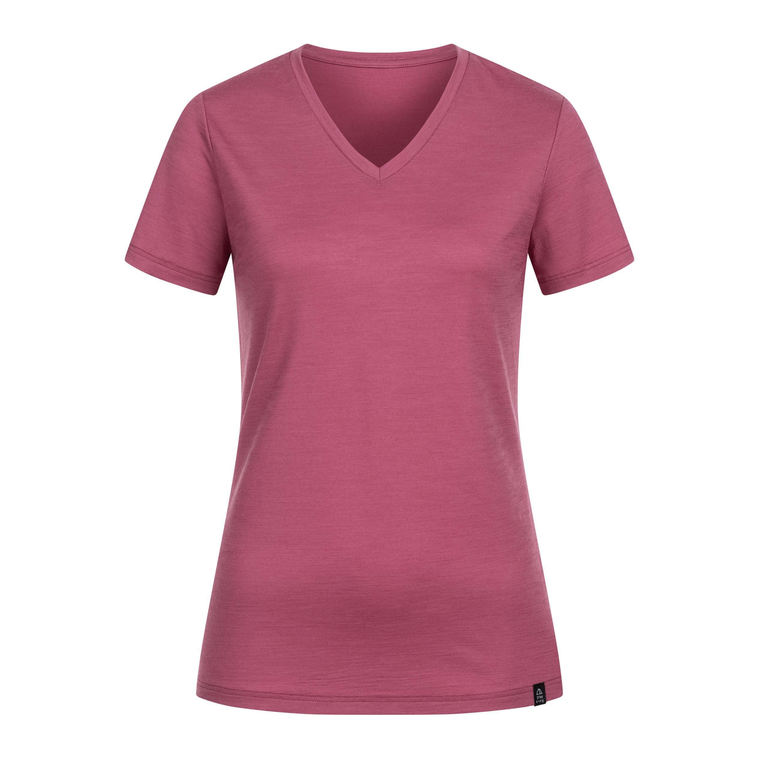 Tom Fyfe T-Shirt Merino T-Shirt V-Ausschnitt Damen Brombeere