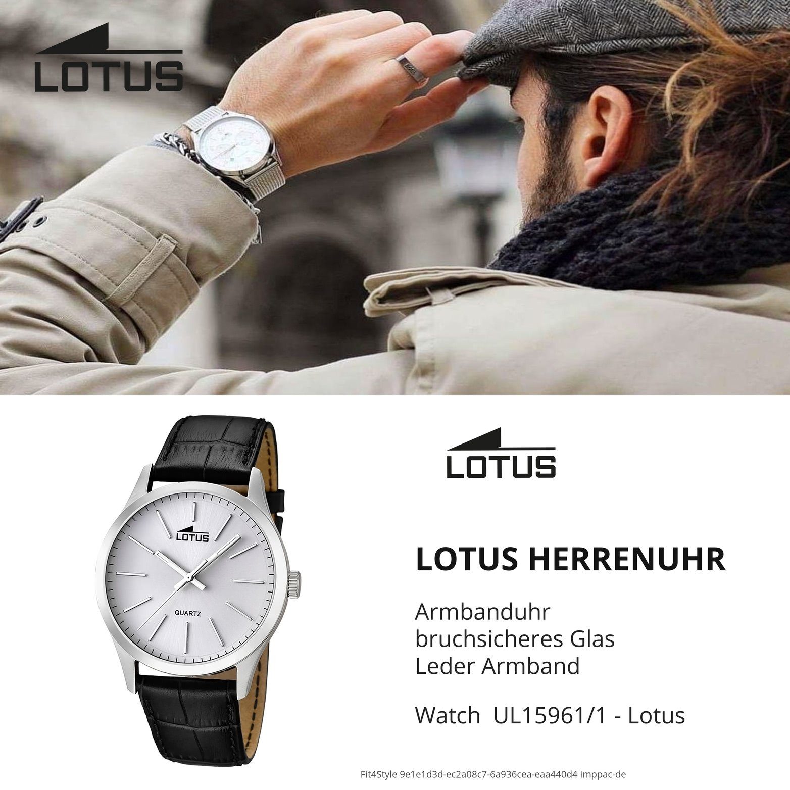 Lotus Quarzuhr Lotus Leder L15961/1, (ca. mit Gehäuse, Lederarmband, rundes 41,9mm), Herrenuhr groß Herren Elegant Uhr