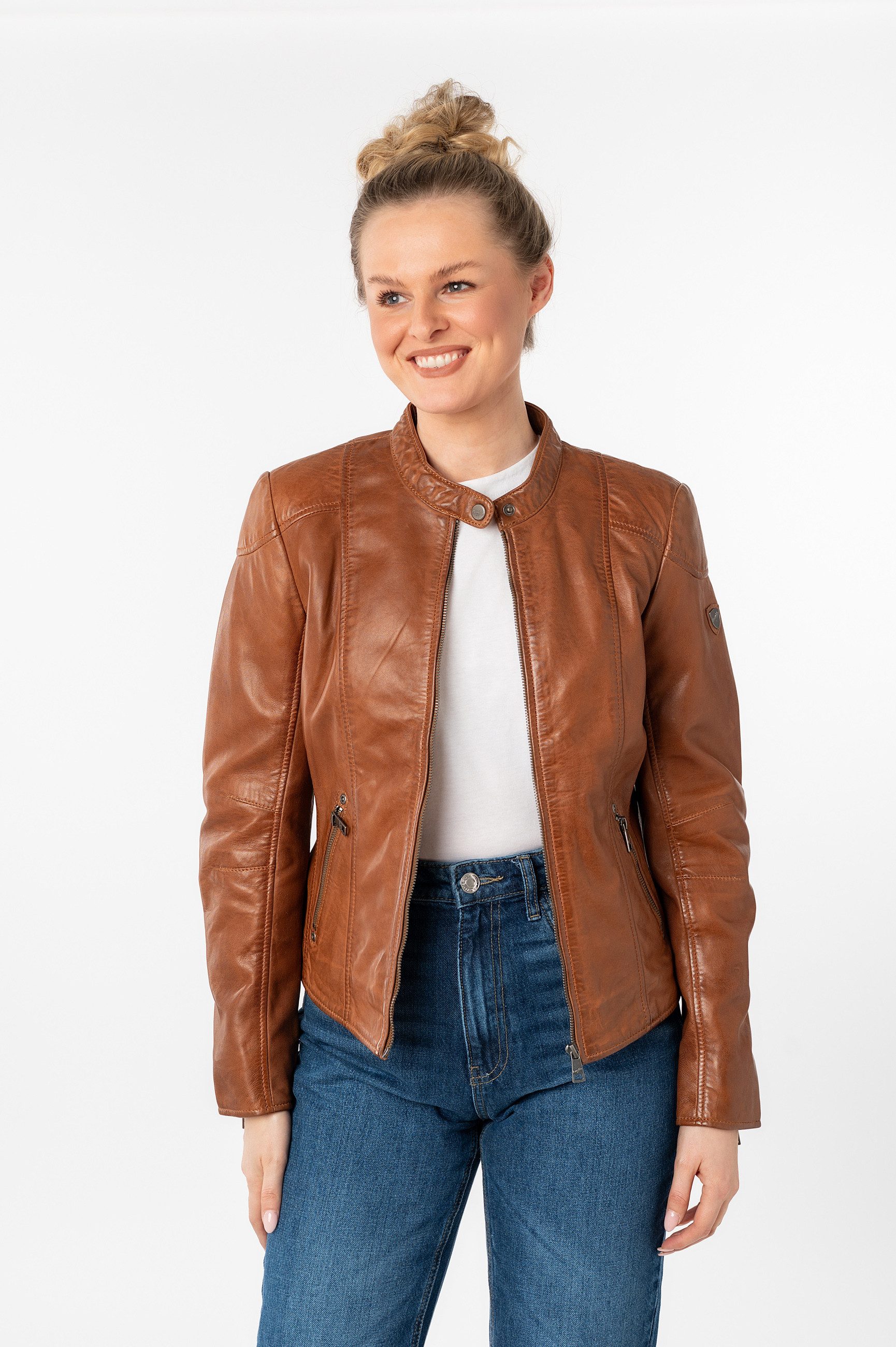 Mauritius Lederjacke MWKeili mit Stehkragen & Drucker günstig online kaufen