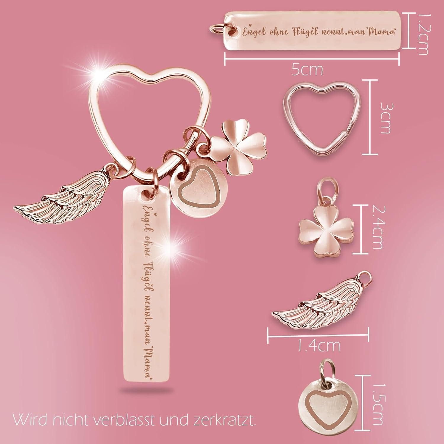 LuxusKollektion Schlüsselanhänger Schlüsselanhänger Herz Graviert Personalisiert Rosé-engel Mama