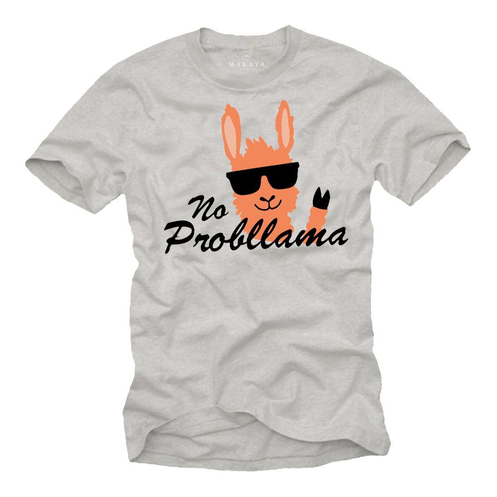 T-Shirt mit Lama Aufdruck Herren Lustige Sprüche Motiv No Problama
