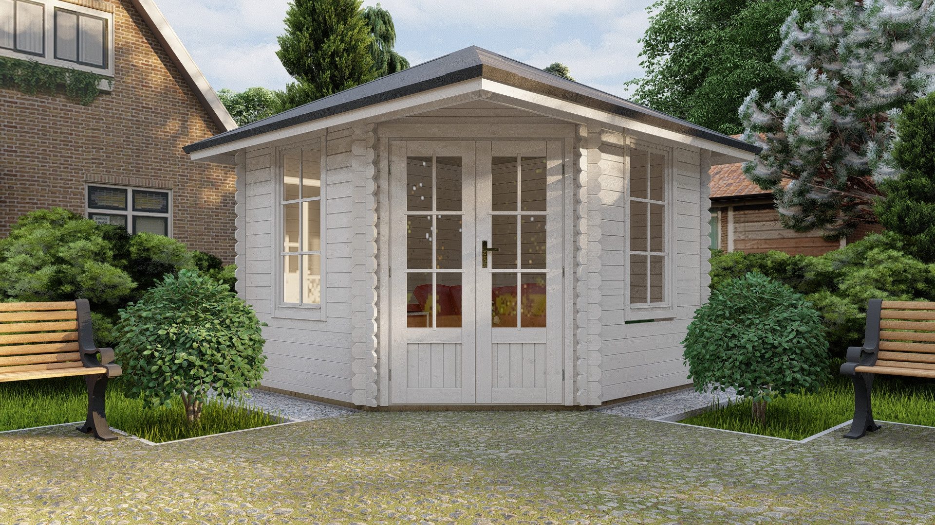 Finn Art Blockhaus Gartenhaus 3x3m Holz 5-Eck Norwegen 17 in 40mm Wandstärke, BxT: 298x298 cm, ohne Fußboden, ohne Dacheindeckung