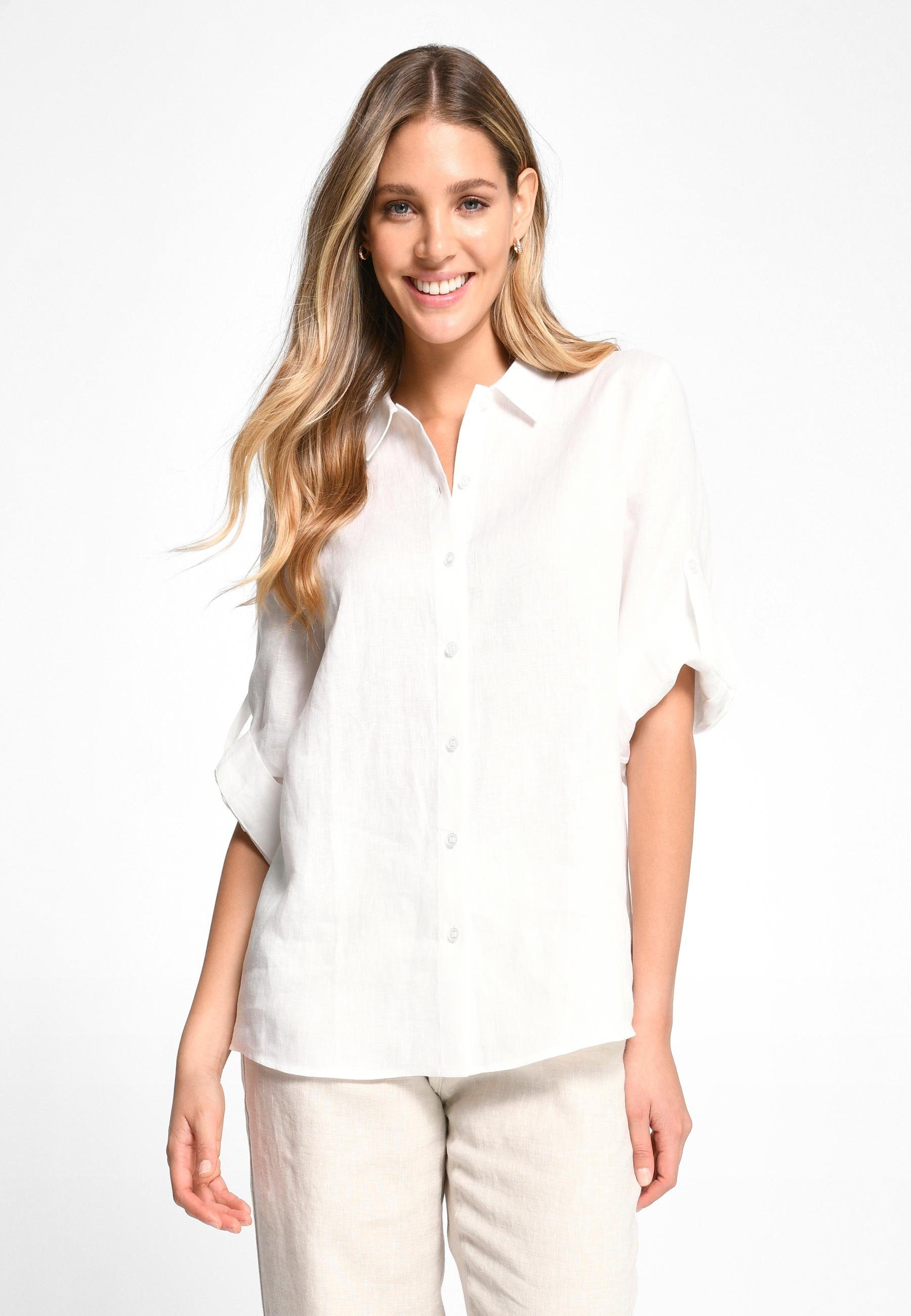 Peter Hahn Klassische Linen Bluse mit Design weiss modernem