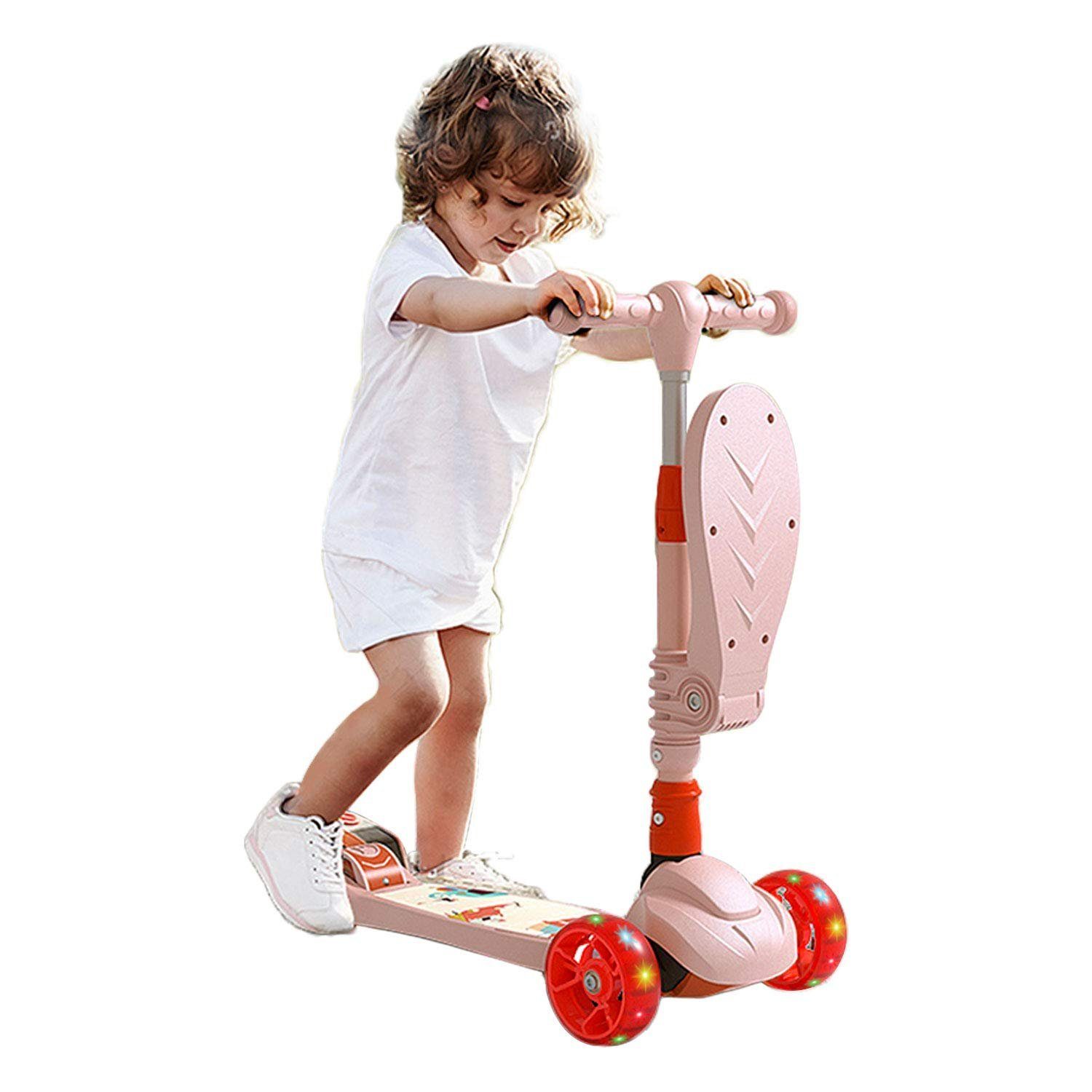 Gebogene kollisionssicherung ，Kinder Scooter mit LED große Räder für Kinder,Scooter 3 Räder Verstellbare,höheverstellbarem Schwerkraftlenkung Arkmiido Kinderroller mit schutzausrüstung