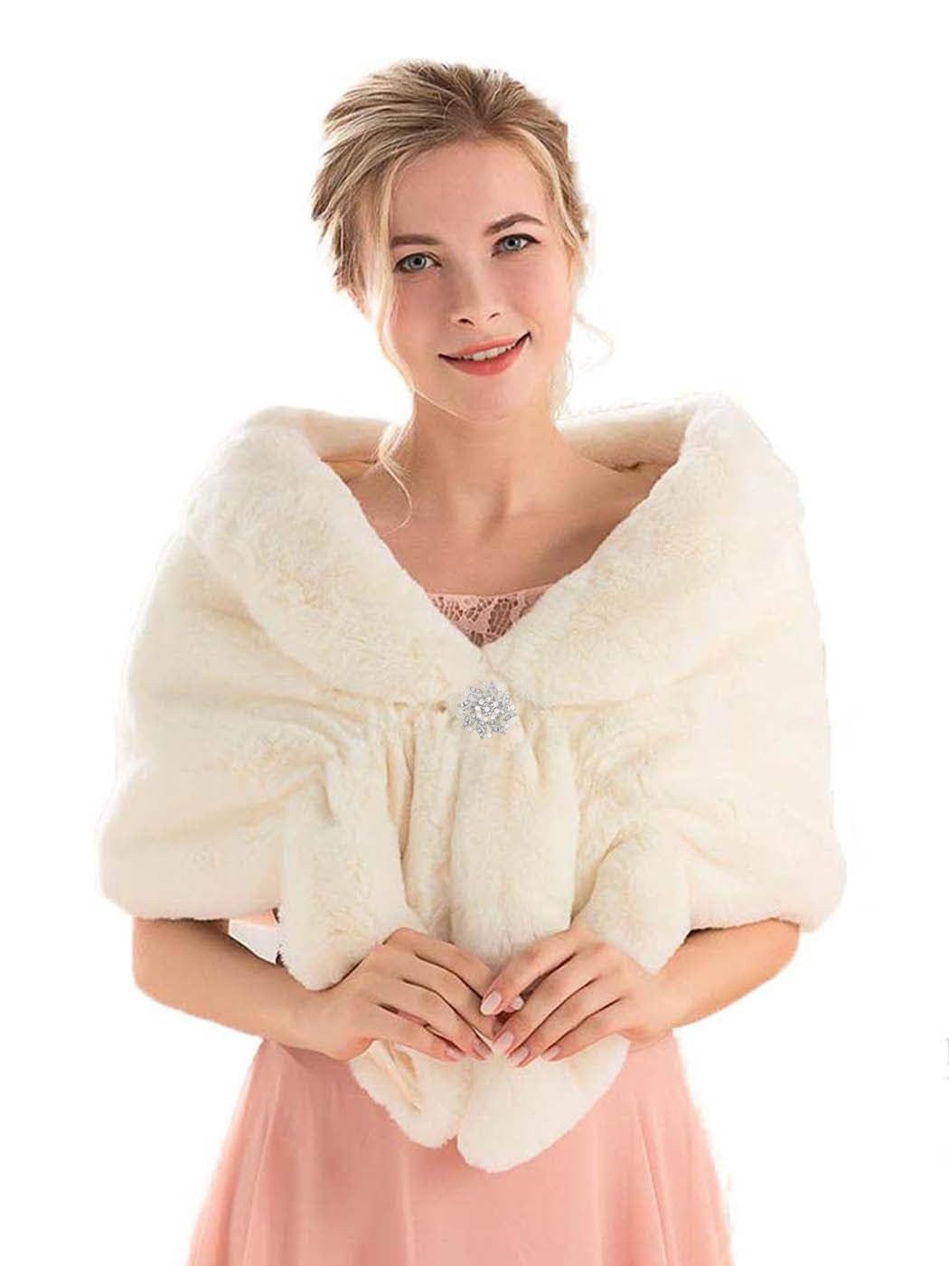 nsihing Modeschal Damen Elegant Braut Hochzeit Kunstpelz Schal Wrap Braut Pelz Schal, (1-St), Stola Fur Wraps und Tücher für Frauen