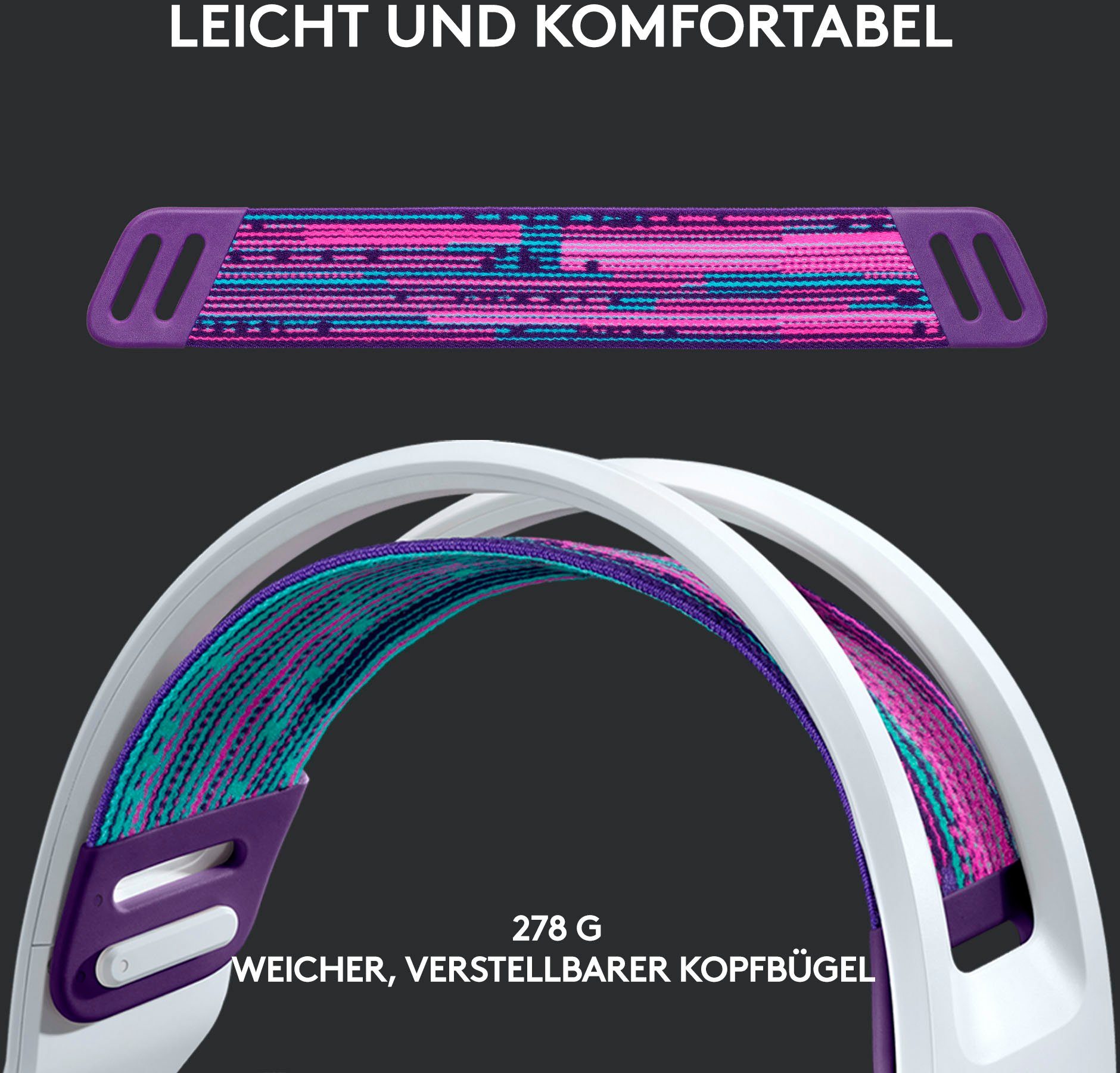 (WiFi) Logitech RGB Gaming-Headset LIGHTSPEED weiß G (Mikrofon G733 abnehmbar, Wireless WLAN
