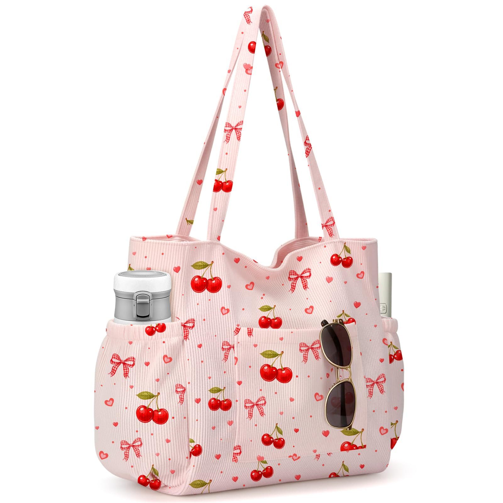 Zaewry Umhängetasche Cord-Shopper für Damen, Schultertasche, stylische Tragetasche, mit 6 Fächern – Umhängetasche für Arbeit, Reisen & Fitnessstudio