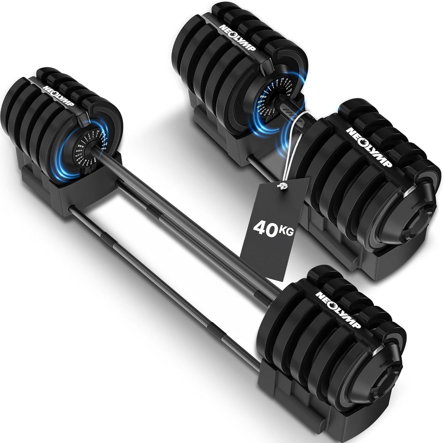 NEOLYMP Kurzhantel Hanteln verstellbar 2-40kg- 8-12 Gewichtsstufen mit Drehgriff-Dumbbell, (Set, Ergonomisch, rutschfest und platzsparend - Hanteln verstellbar)