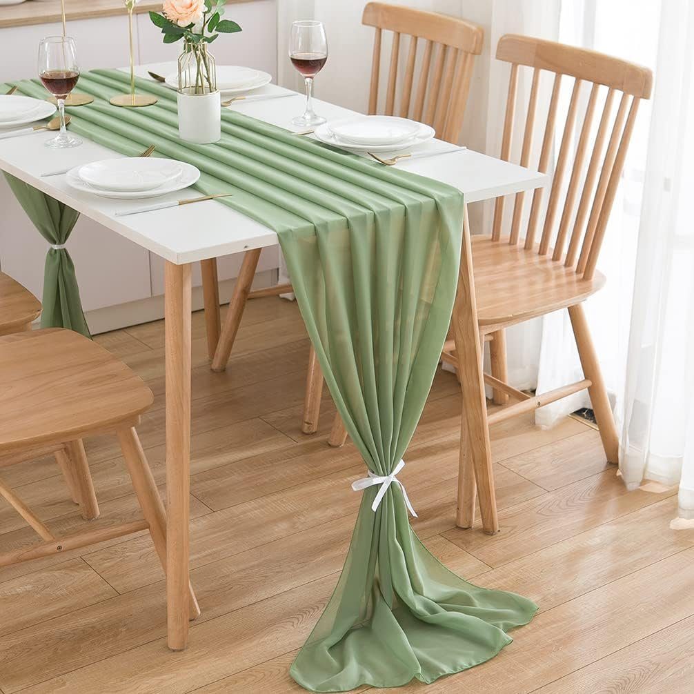 Coonoor Tischläufer Chiffon Hochzeit Tischdeko 72x304 cm Bordeaux Tischband Waschbar, für Indoor und Outdoor Grün | Tischläufer