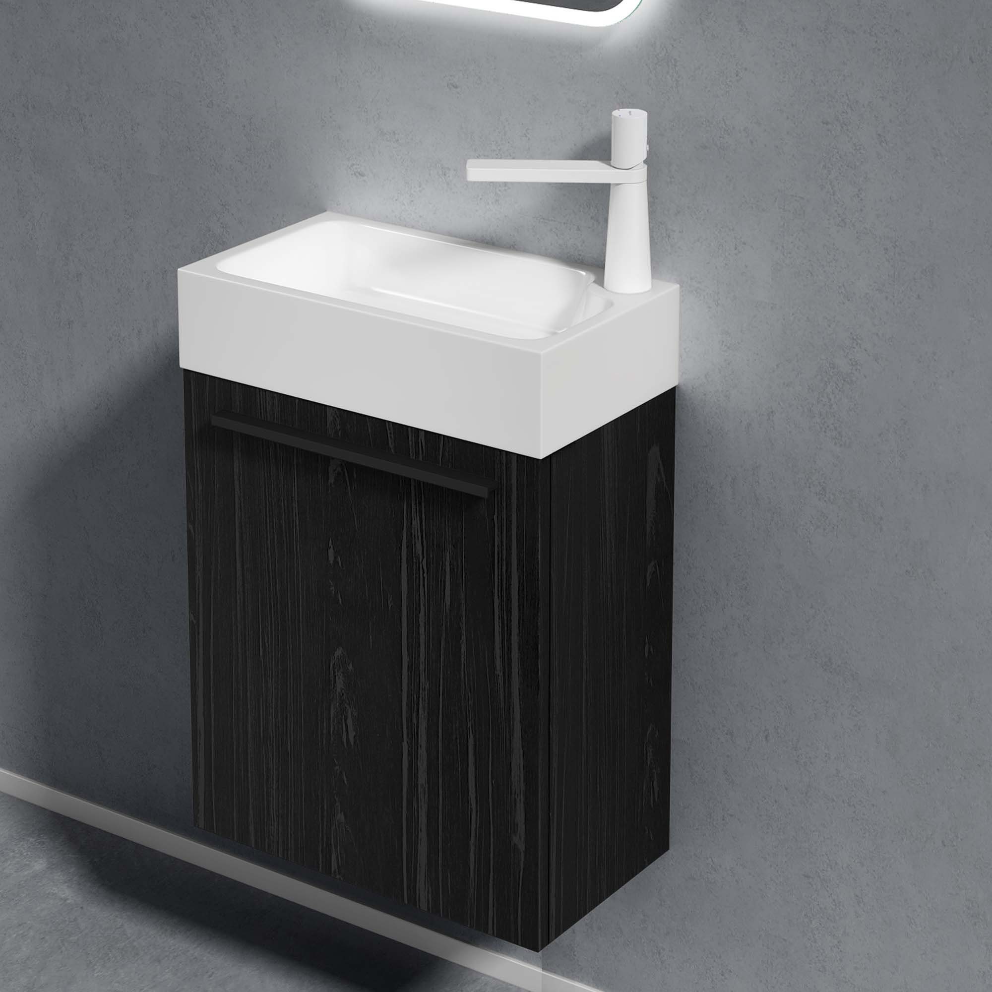 Waschbecken-Unterschrank doporro Waschplatz Badmöbel-Set Strukturiert Badezimmer-Set Schwarz Pisa Gäste-WC