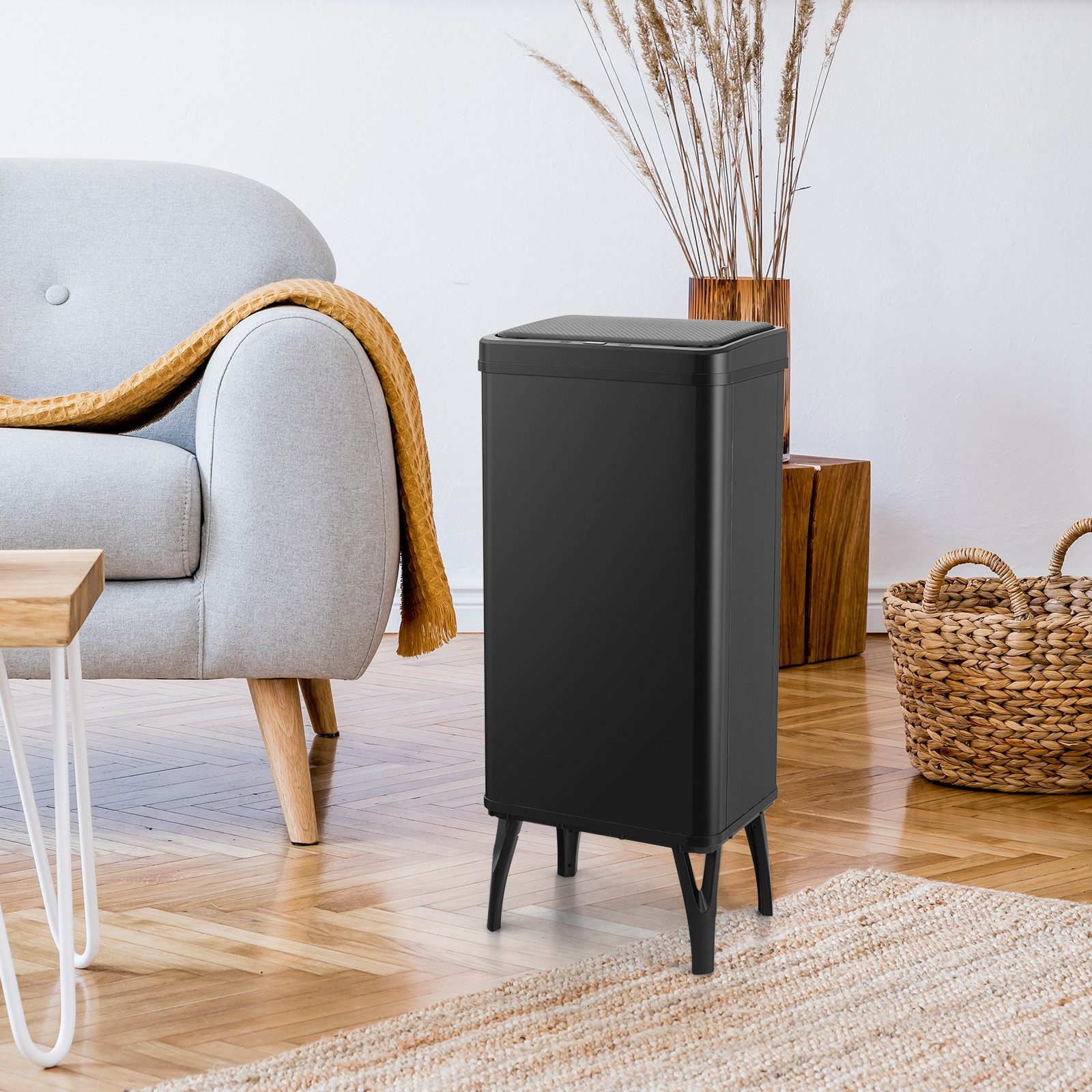 COSTWAY Mülltonnenbox, 50L mit Sensor automatischer Deckel abnehmbaren Beinen