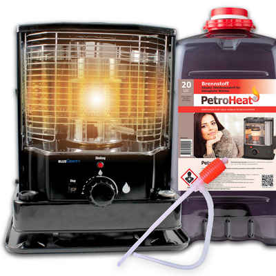 BlueCraft Petroleumheizung Petroleumofen Dochtofen + Petroleum 20 Liter mobile Camping-Heizung, Heizofen ohne Strom inkl Docht Handpumpe Heizstrahler Heizer Heizgerät