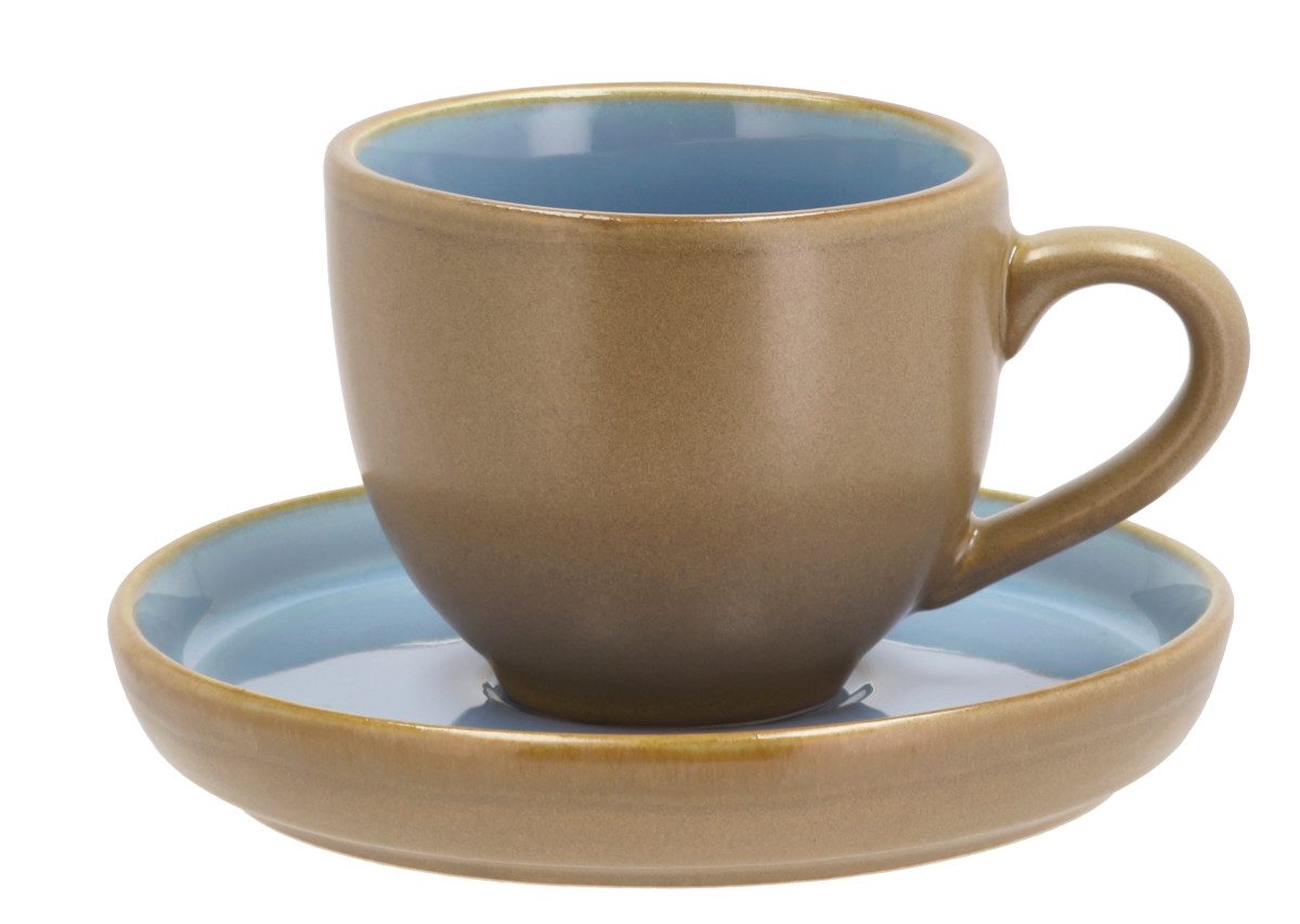 Bitz Espressotasse Espressotasse mit Untertasse wood/ocean 0,07 l, Steinzeug, Espressotasse mit Untertasse Wood 7 cl Wood/Ocean