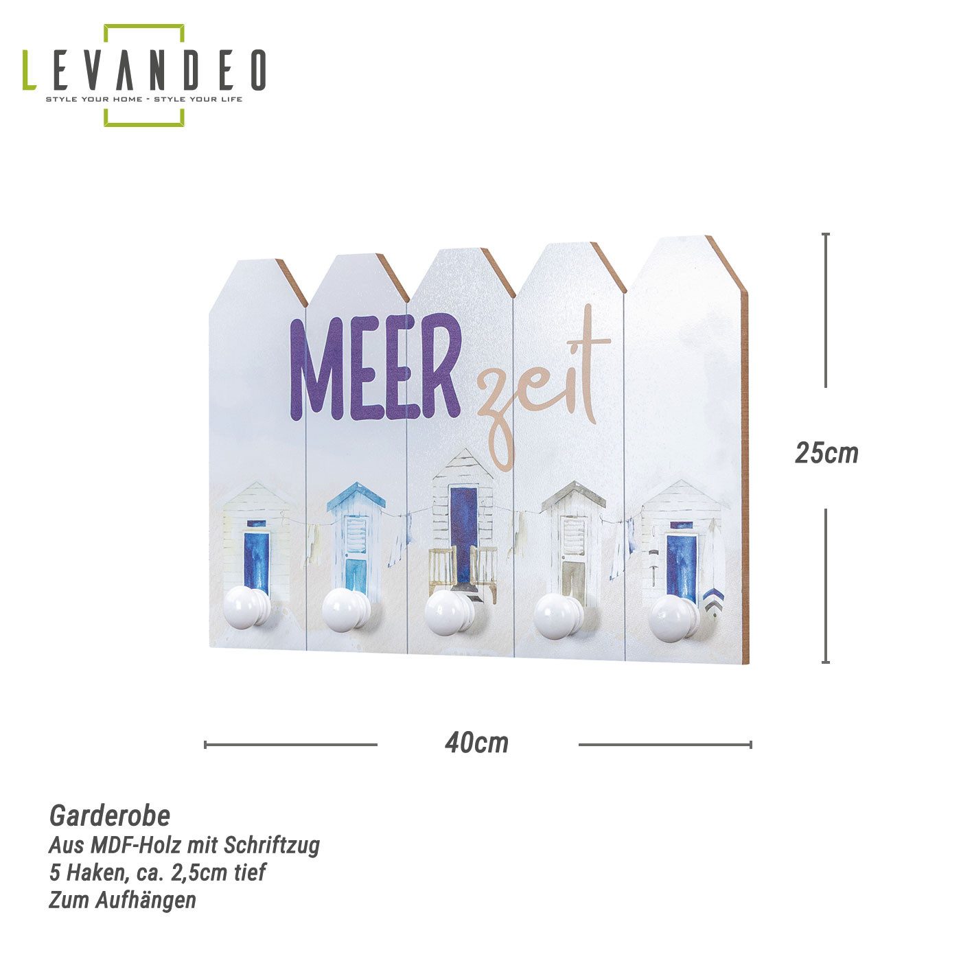 Levandeo® Wandgarderobe, Wandgarderobe L40cm Meerzeit Blau Weiß Holz Mariti günstig online kaufen
