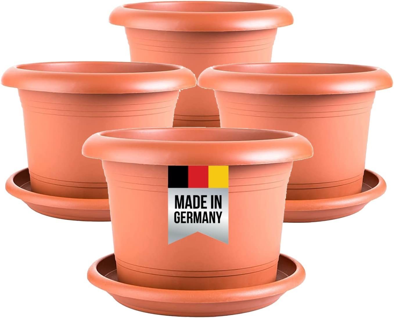 2friends Pflanzkübel 4er Set Pflanzkübel groß aussen, Blumentopf Gross Ø 40cm, mit Untersetzer Terracotta, Pflanztöpfe