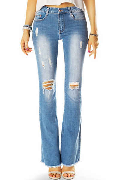 be styled Bootcut-Jeans Mid Waist destroyed Bootcut Jeans - zerrissene Knie - Damen - j26l mit Stretch-Anteil, ausgefranster Saum, 5-Pocket-Style