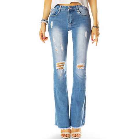 be styled Bootcut-Jeans Mid Waist destroyed Bootcut Jeans - zerrissene Knie - Damen - j26l mit Stretch-Anteil, ausgefranster Saum, 5-Pocket-Style