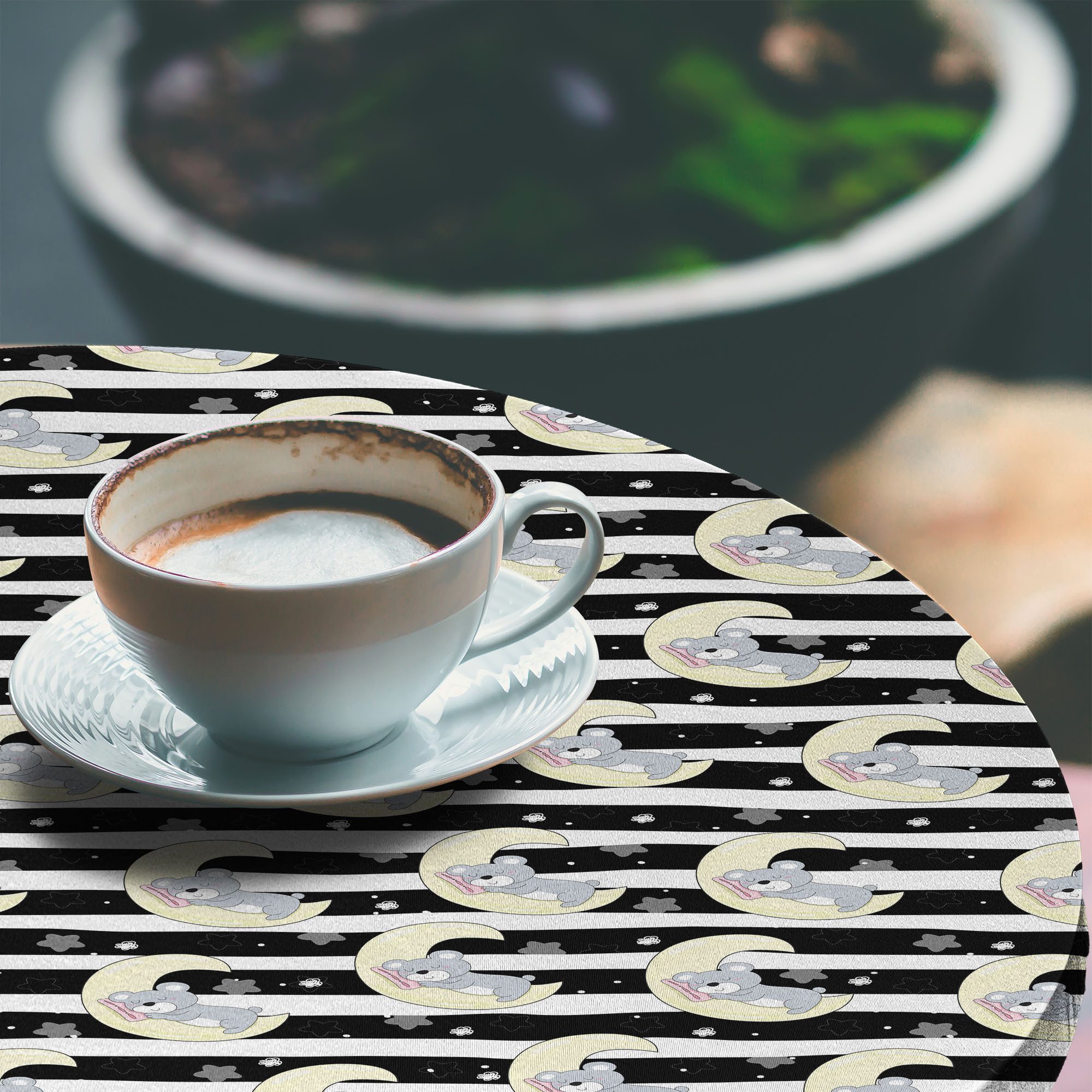 Abakuhaus Tischdecke Rundum-elastische Stofftischdecke, Nacht Baby-Bär Schlafen auf Mond