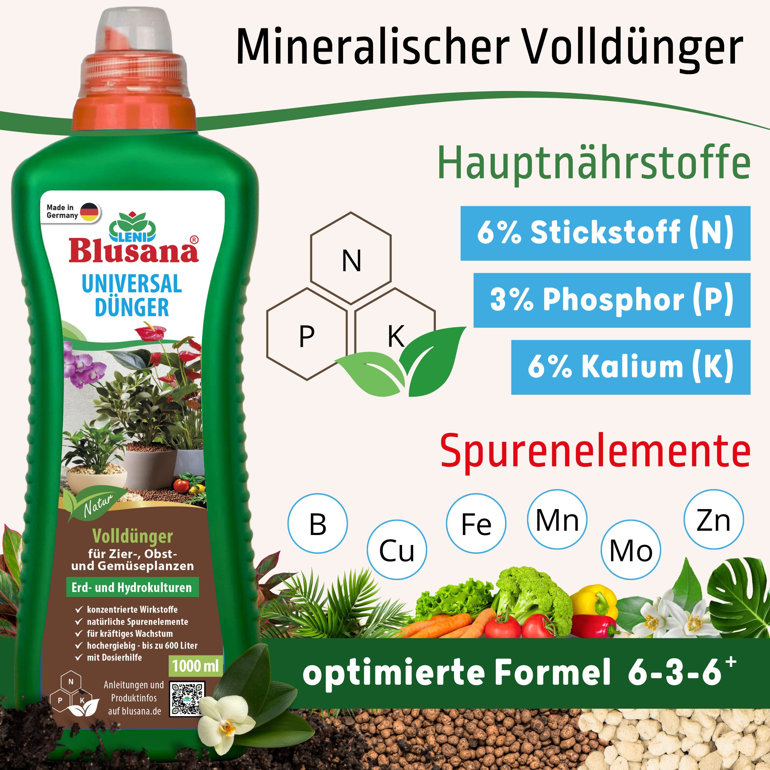 Blusana Pflanzendünger Universal Flüssigdünger NPK 6-3-6 günstig online kaufen