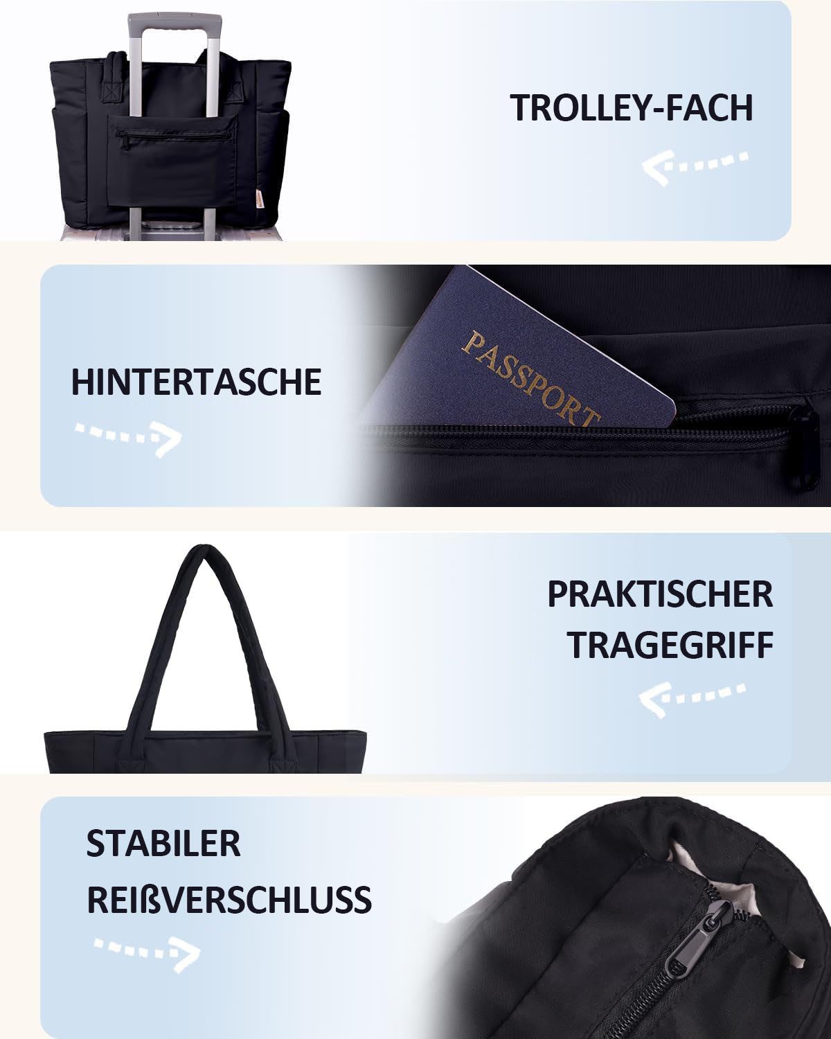 Cachito Schultertasche Damen große Kapazität Umhängetasche, Reißverschluss Handtasche, geeignet für Arbeit, Schule und Reisen