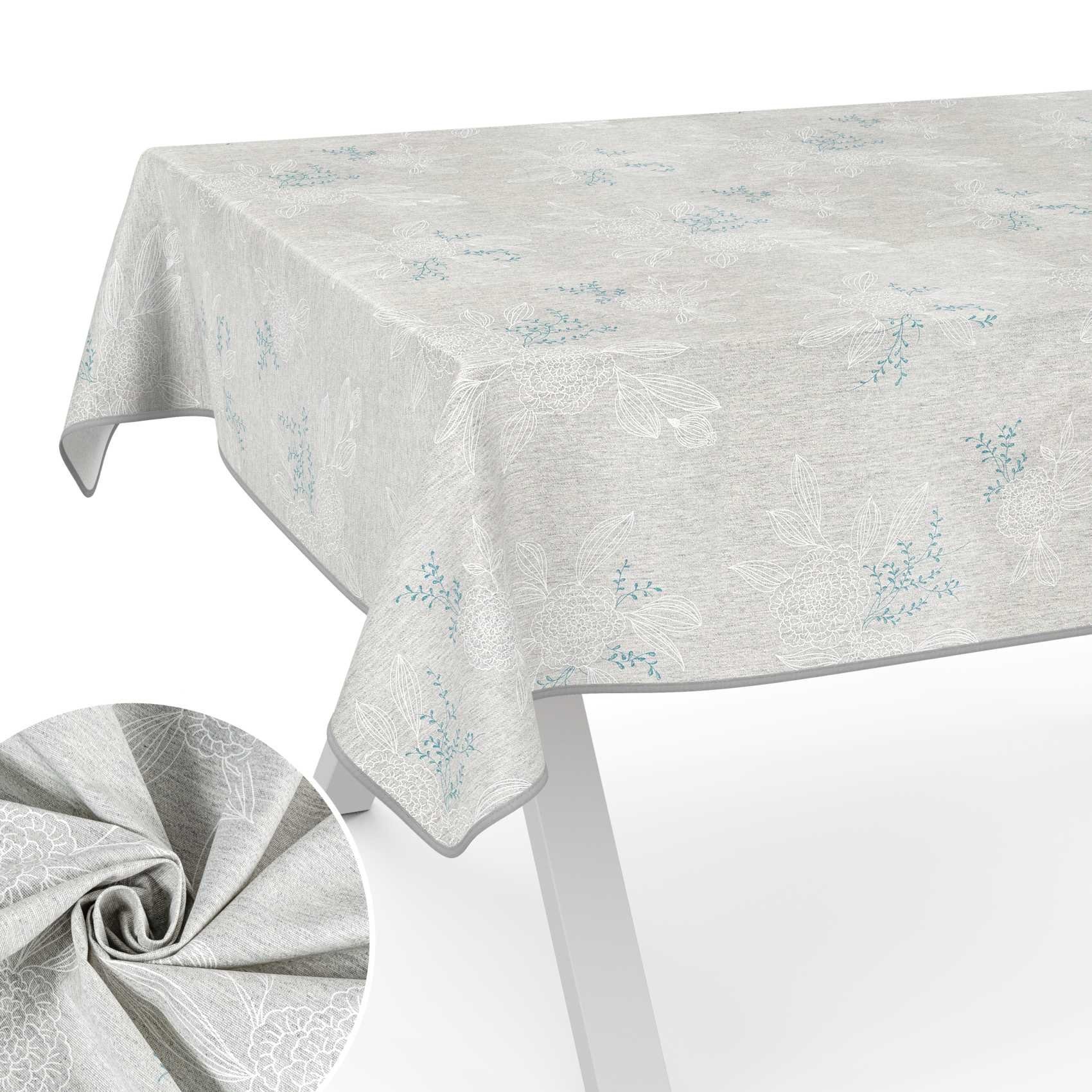ANRO Tischdecke aus Stoff mit Blumen Pflanzen wasserabweisend Tischtuch Tischwäsche (Einzelstück 1-tlg), mit Acryl Beschichtung