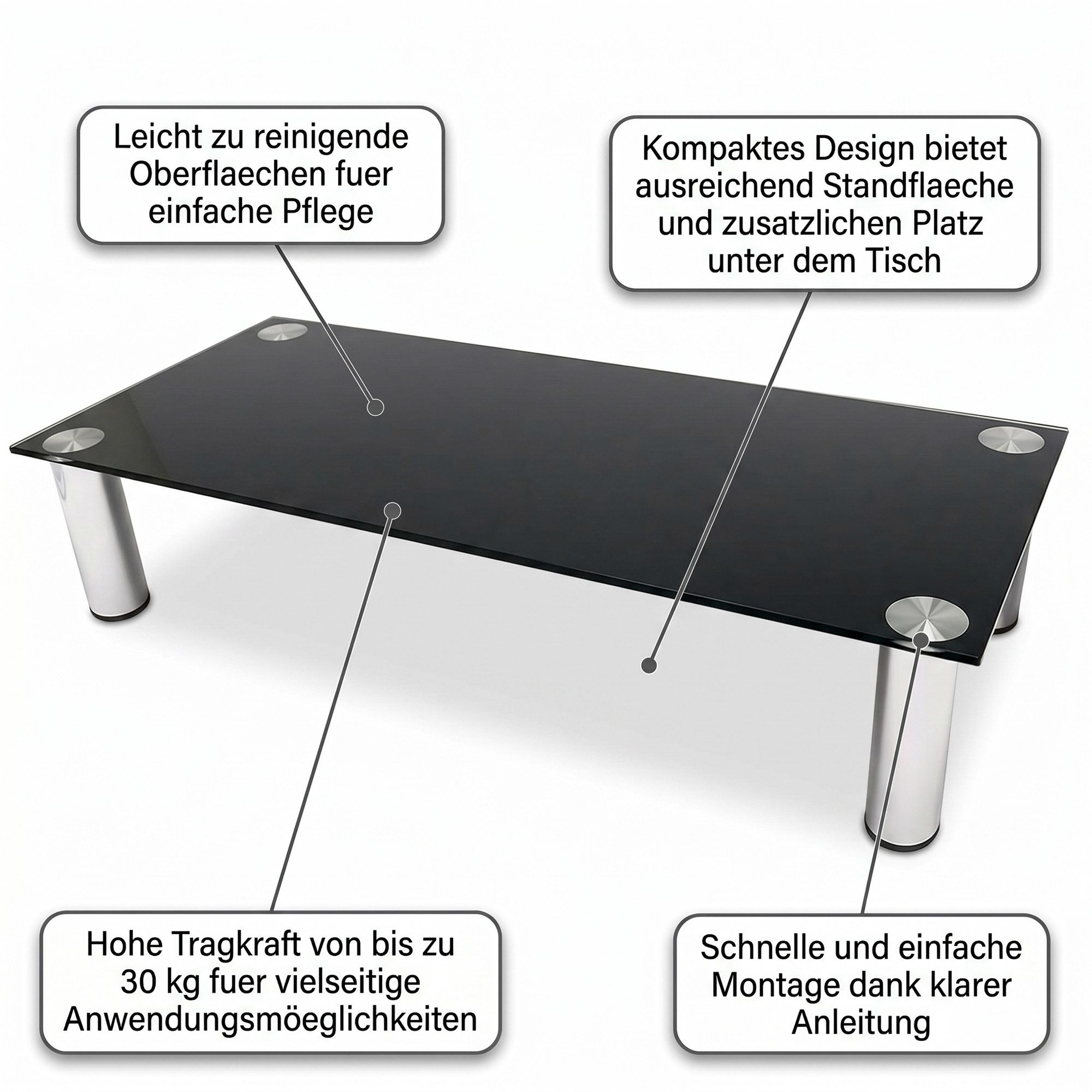 Mucola TV-Rack Monitorerhöhung Schreibtischaufsatz Monitorständer TV Glasaufsatz (Stück, Monitorerhöhung), Robust und stabil – Bild 5 von 5
