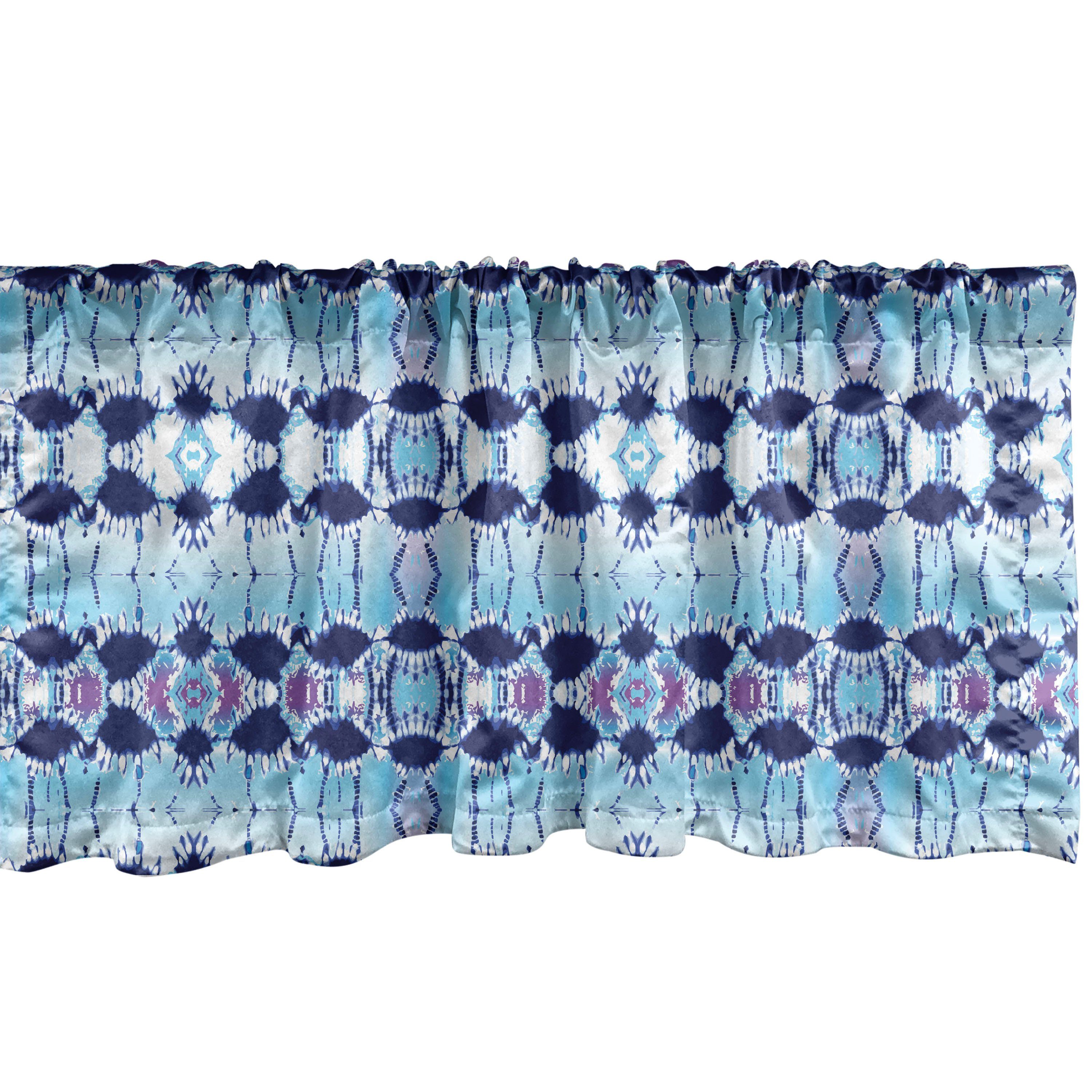 Scheibengardine Vorhang Volant für Küche Dekor Psychedelischer Blau Ethnisch mit Batik Stangentasche, Microfaser, Abakuhaus, Schlafzimmer