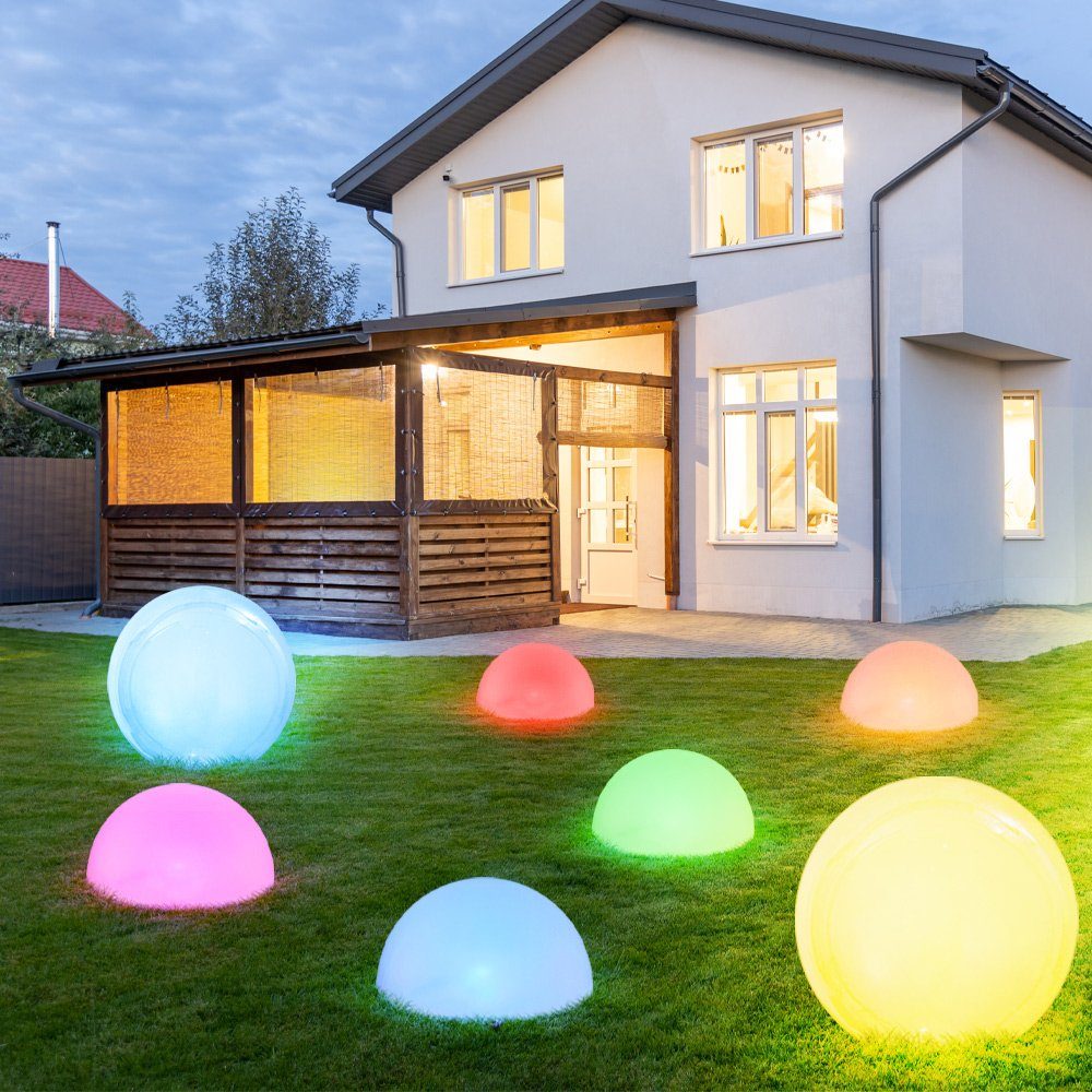 Globo LED Solarleuchte, LED-Leuchtmittel fest verbaut, Farbwechsel, Solarleuchte Farbwechsel Kugellampe Außen 2x Stecklampe 5x Halbkugel