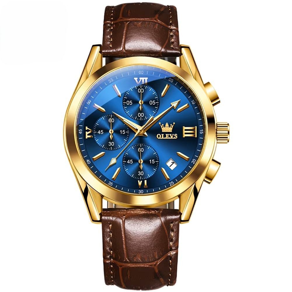 OLEVS Quarzuhr QLEVS Armbanduhr Multifunktions-Chronograph Lederarmband 4 Farben 2872