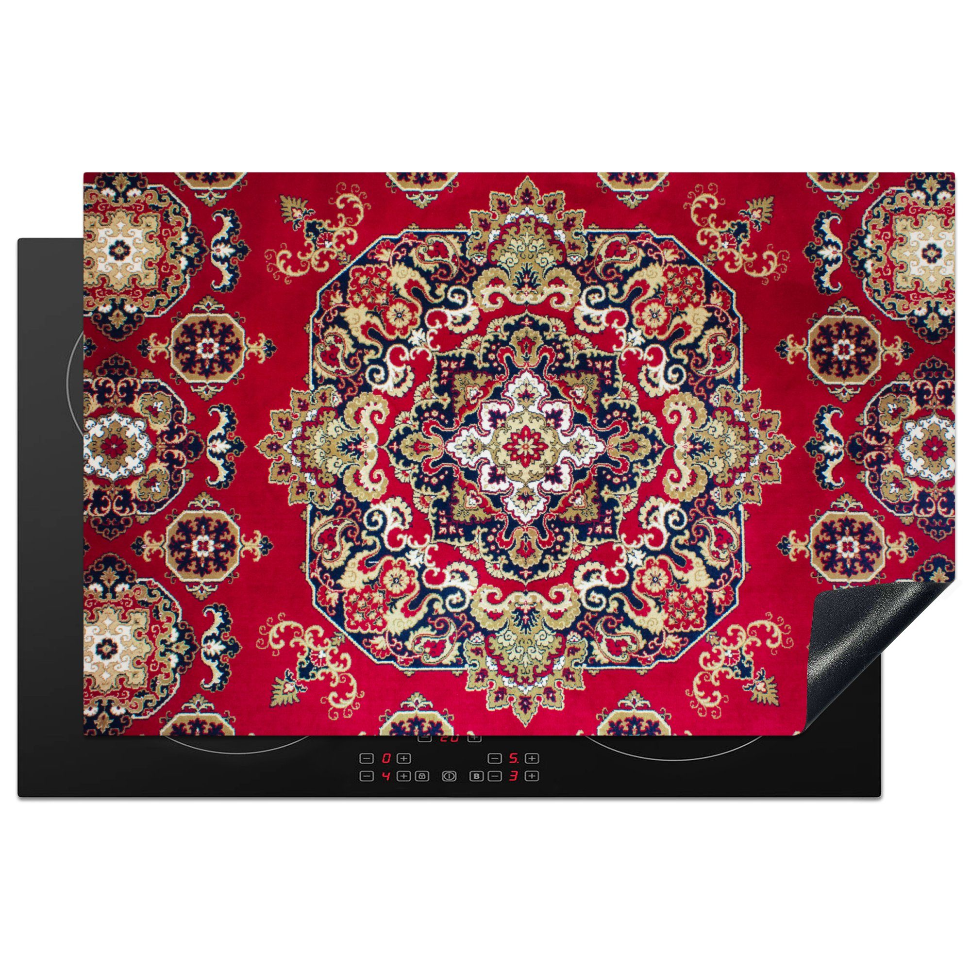 MuchoWow Herdblende-/Abdeckplatte Persische Teppiche - Teppiche - Mandala - Rot, Vinyl, (1 tlg), 81x52 cm, Induktionskochfeld Schutz für die küche, Ceranfeldabdeckung