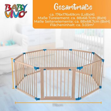 Baby Vivo Laufstall Laufgitter aus Holz 8 Elemente - individuell verstellbar - PREMIUM