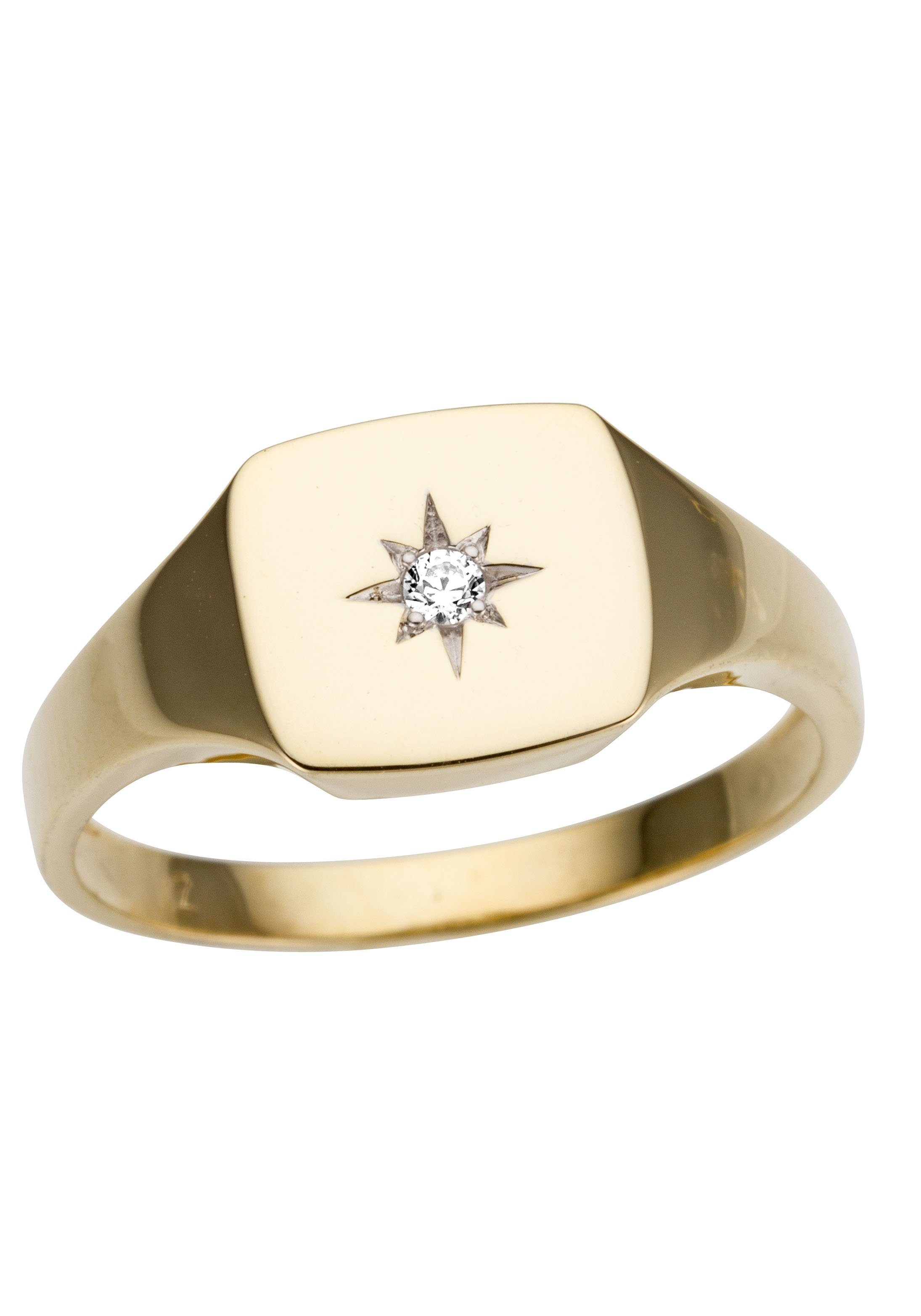 Firetti Goldring Schmuck Geschenk Gold 333 Siegelring, Stern, teilw. rhodiniert, mit Brillant
