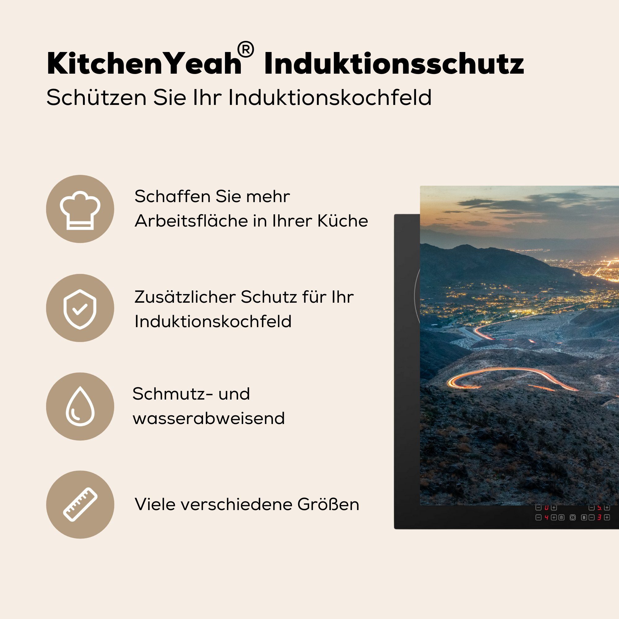 MuchoWow Herdblende-/Abdeckplatte Springs Vinyl, Valley küche Arbeitsplatte für Ceranfeldabdeckung, vom aufgenommen, tlg), cm, in Panoramafoto Coachella (1 83x51 Palm