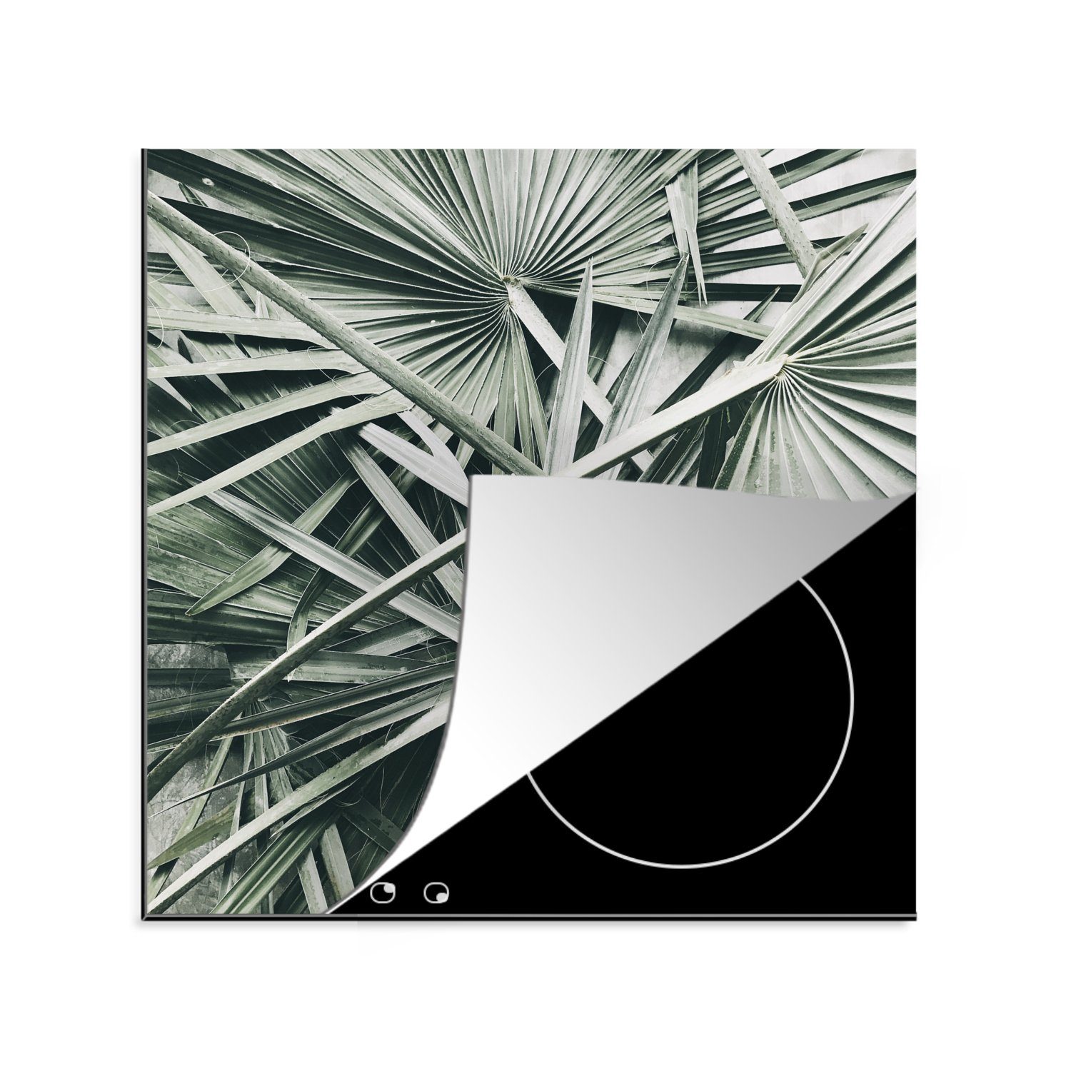 Grün, MuchoWow Herdblende-/Abdeckplatte - Palmenblatt Arbeitsplatte Tropisch (1 cm, küche Ceranfeldabdeckung, tlg), für 78x78 Vinyl, -