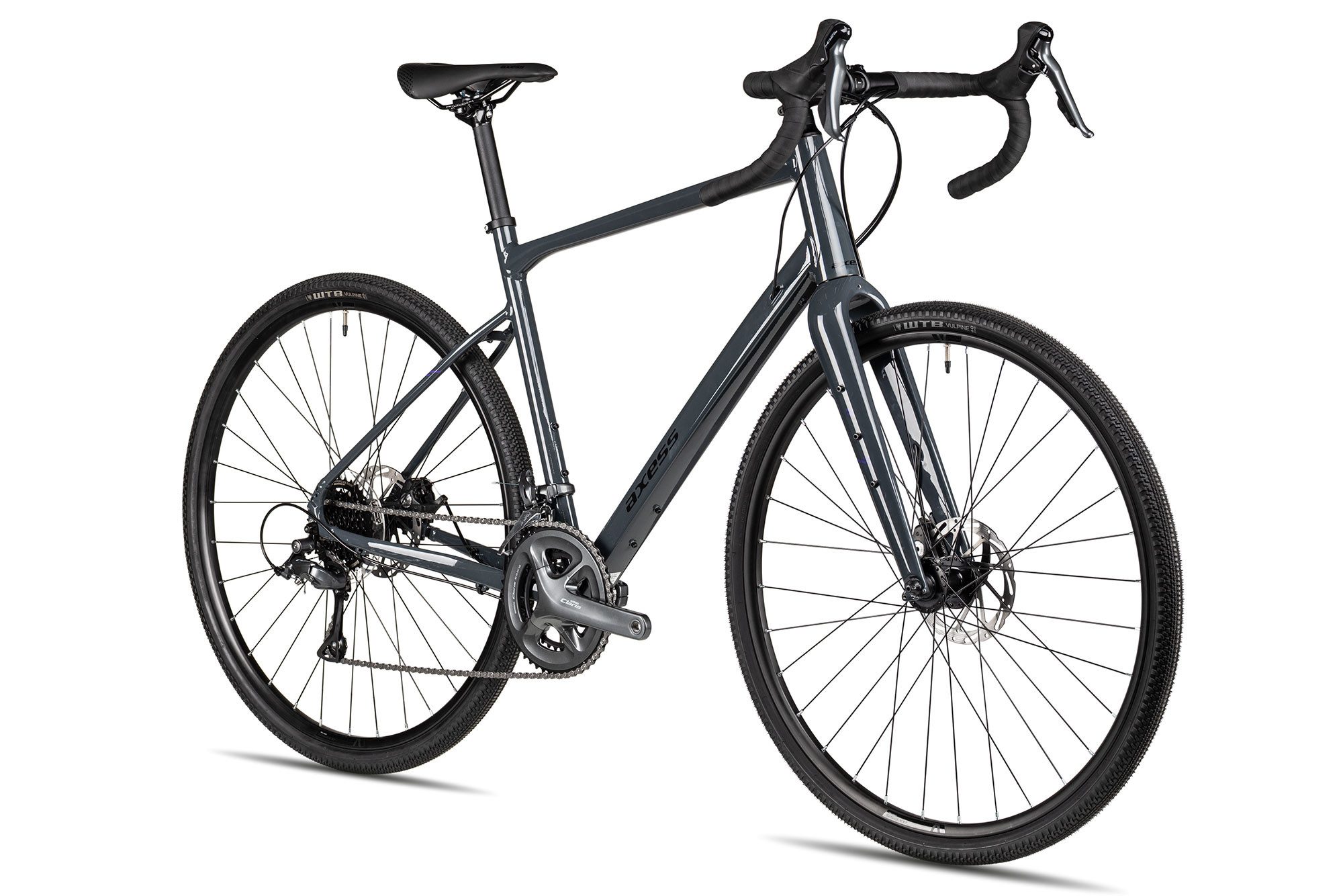 Axess Gravelbike CREED, 16 Gang Shimano Claris RD-R2000-GS, 8-Speed Schaltwerk, Kettenschaltung, starre Carbongabel schwarz/grau