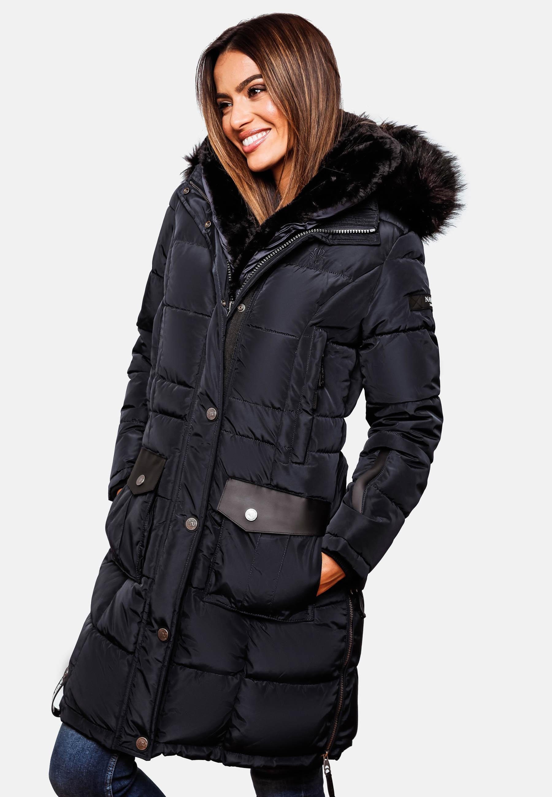 Sinja navy stylischer Steppmantel mit Fellimitat Winter edlem Navahoo Parka