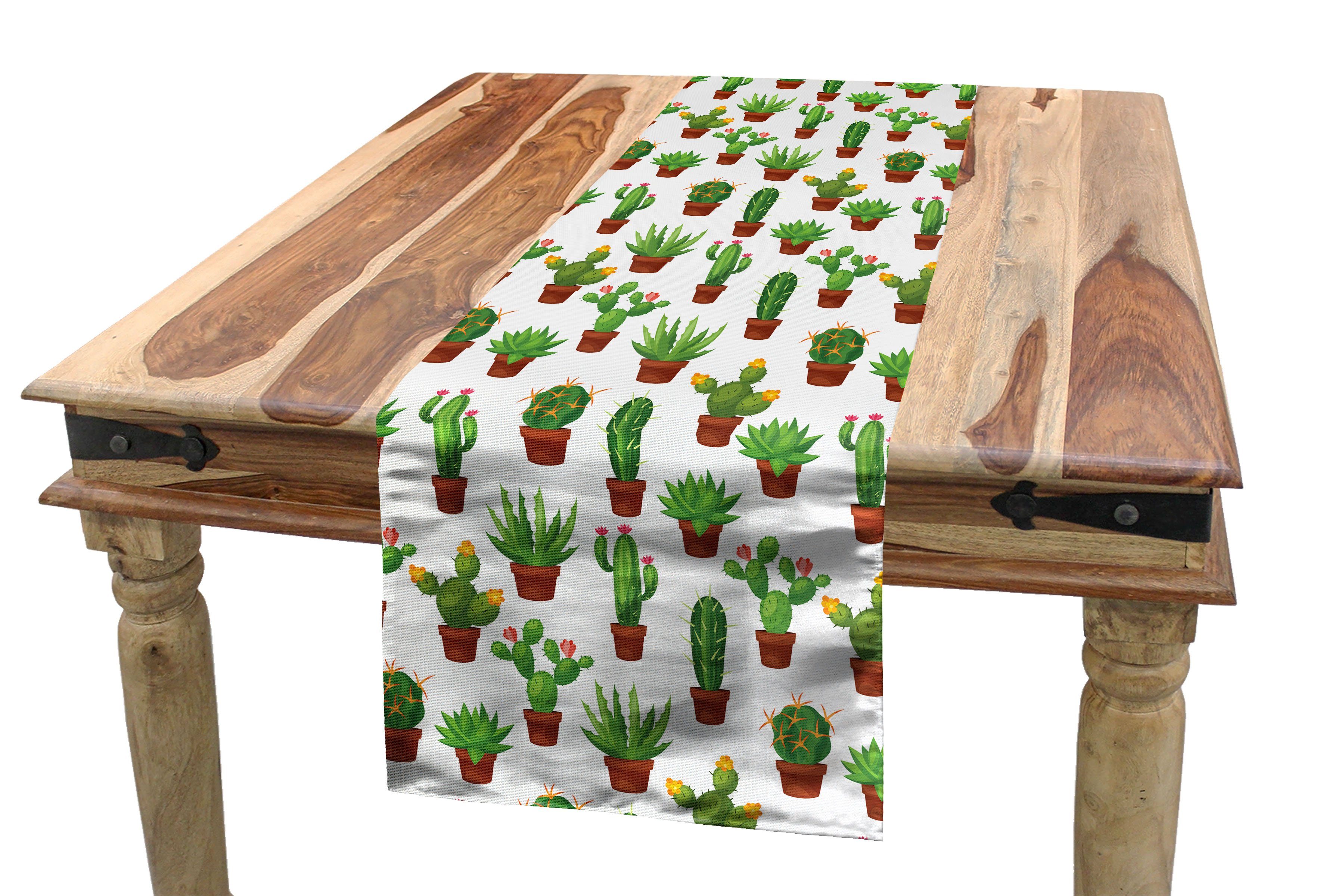 Abakuhaus Tischläufer Esszimmer Küche Rechteckiger Dekorativer Tischläufer, Kaktus Blumenmuster Vasen