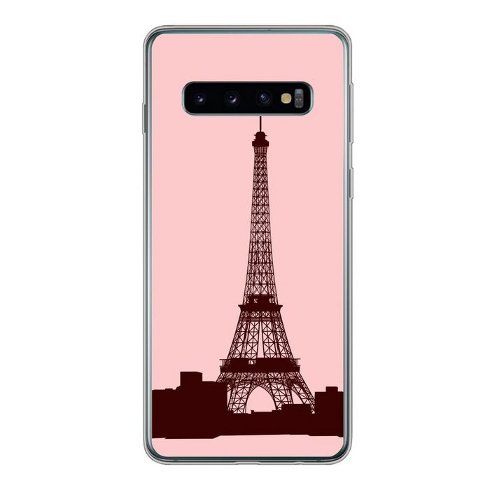 MuchoWow Handyhülle Eine Illustration des Eiffelturms in Rosa Phone Case Handyhülle Samsung Galaxy S10 Silikon Schutzhülle