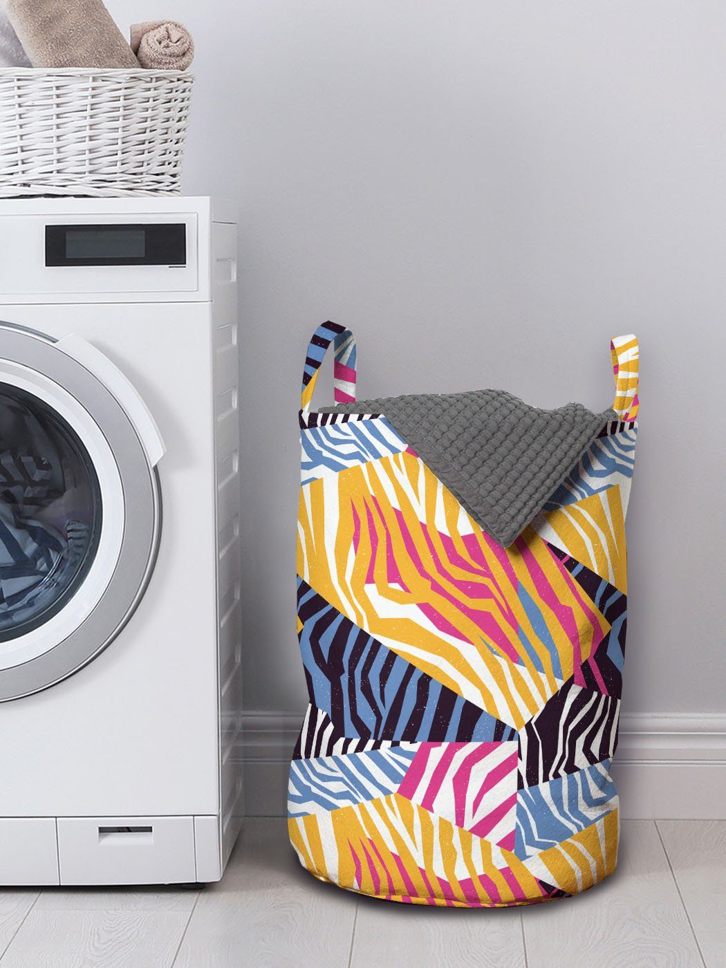 Wilder Bunter für Waschsalons, Wäschesäckchen Abakuhaus Safari Kordelzugverschluss mit Wäschekorb Zebra-Streifen Griffen