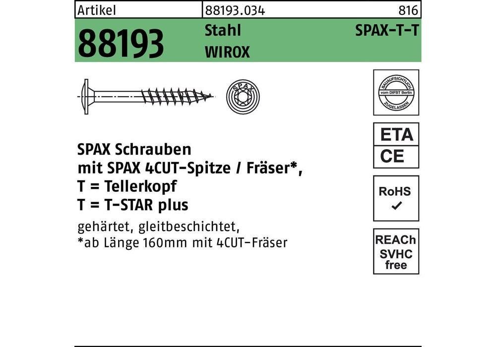 SPAX Sechskant-Holzschraube Tellerkopfschraube R 88193 m.Spitze/T-STAR 10 x 160/80 -T50 Stahl galvanisch verzinkt WIROX