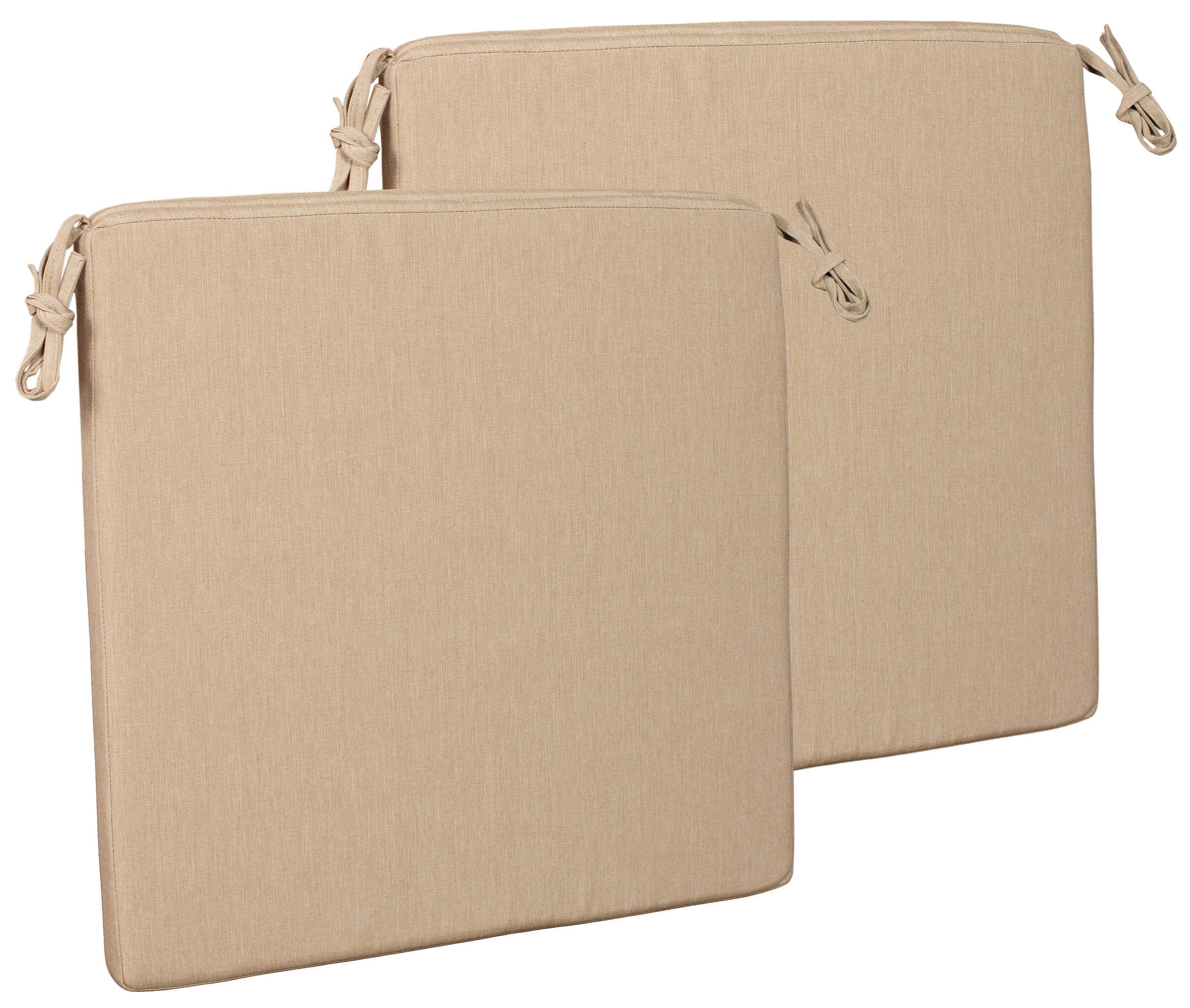 MR.DEKO Sitzkissen 2er Set 50x50 cm Beige Gartenstuhl Bank Outdoor mit Band, Komfortables Outdoor Sitzkissen zum festbinden