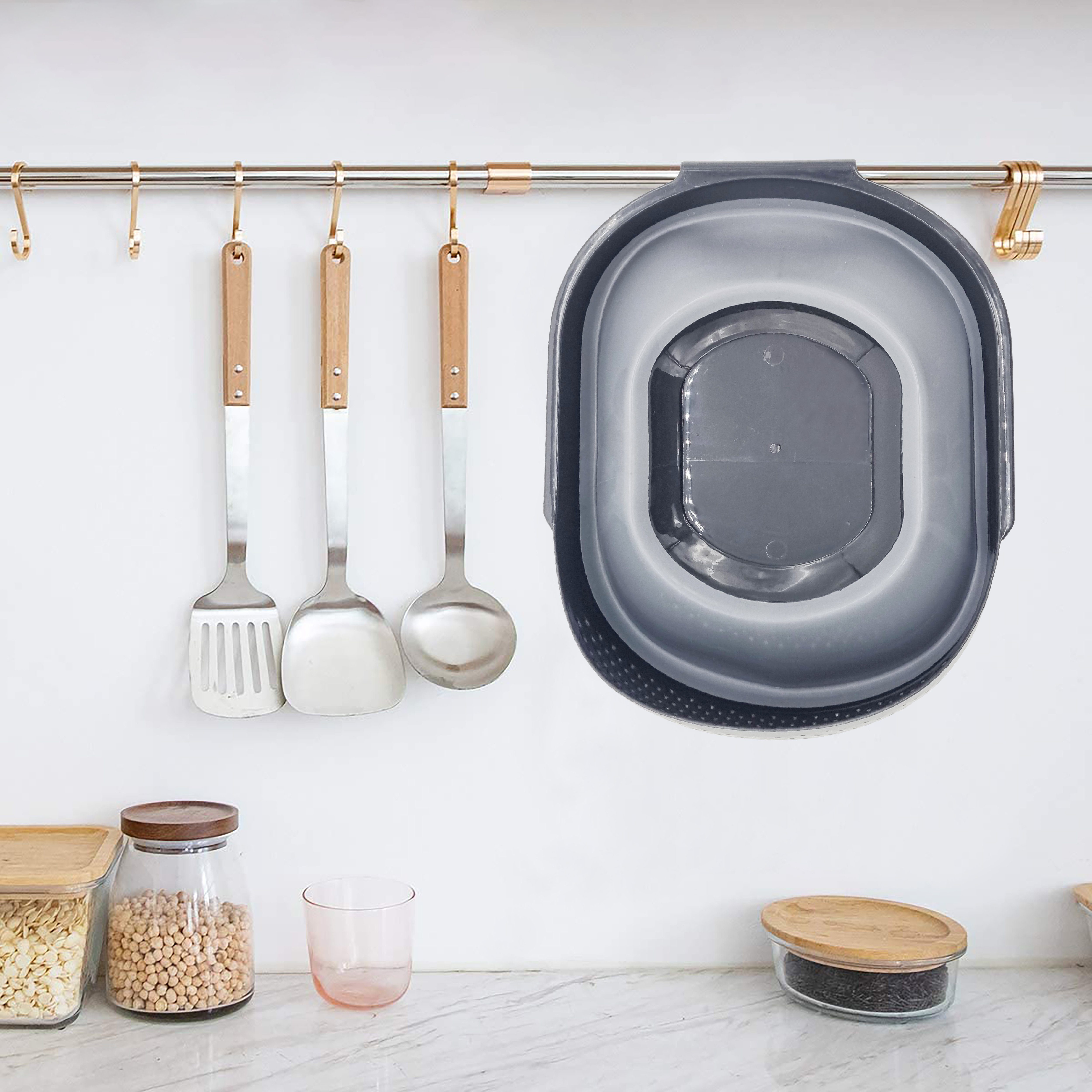 Waschschüssel, (1-St), Reis Waschen JEEL Sieb, Küchensieb Reis, und Gemüse Silikon PP-Material, von Obst und zum Grau