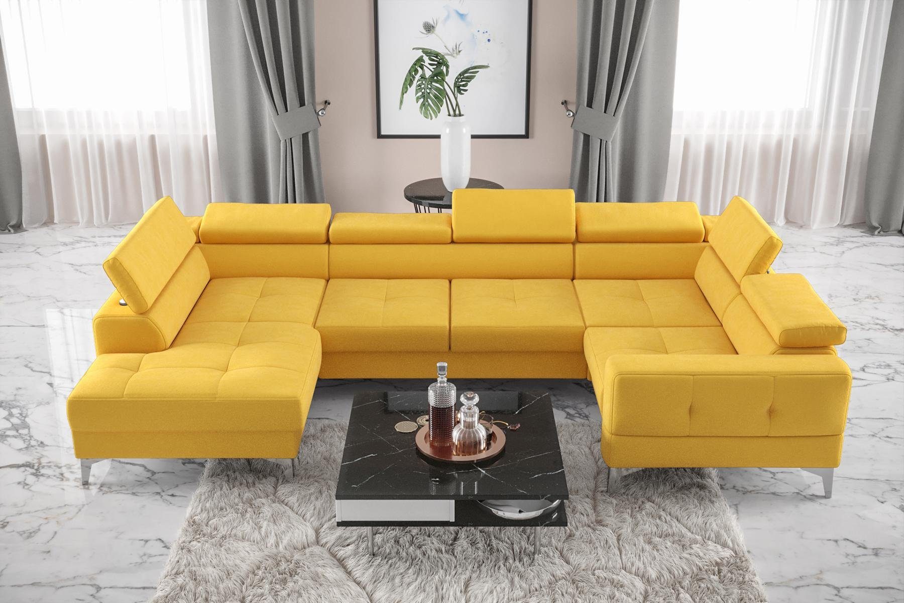 U-Form Automatik JVmoebel in Luxus Textil, Ecksofa Gelb Europe Couch Modern Made Stoff Ecksofa