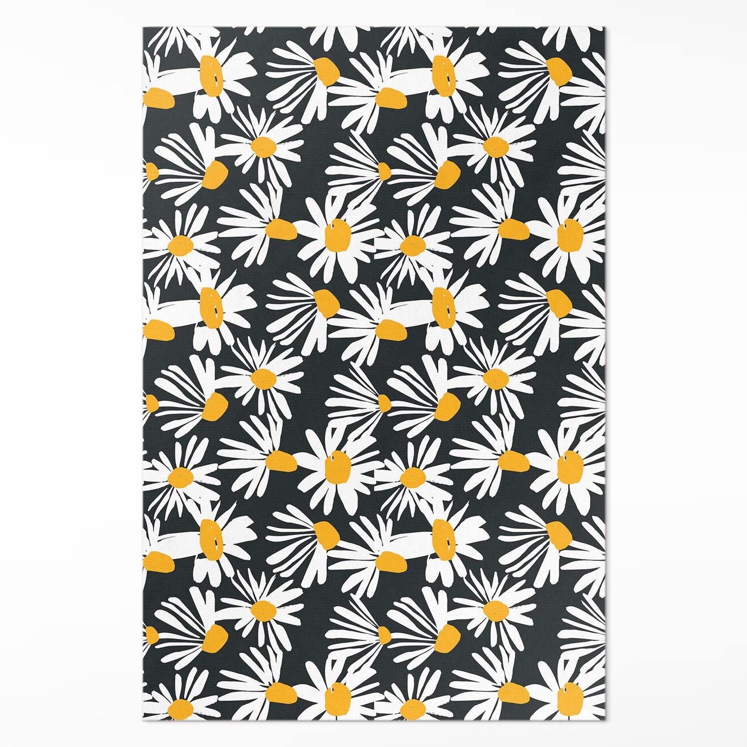 Tulup Vinylteppich Schwarz und Weiß, Bemalte Gänseblümchen und Wildblumen Teppich PVC, Höhe: 90 mm