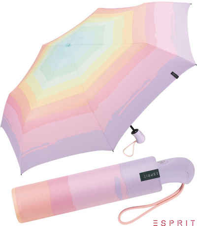 Esprit Taschenregenschirm »Easymatic Light Auf-Zu Automatik Rainbow Dawn«, stabil und praktisch, in Aquarell-Regenbogen Optik