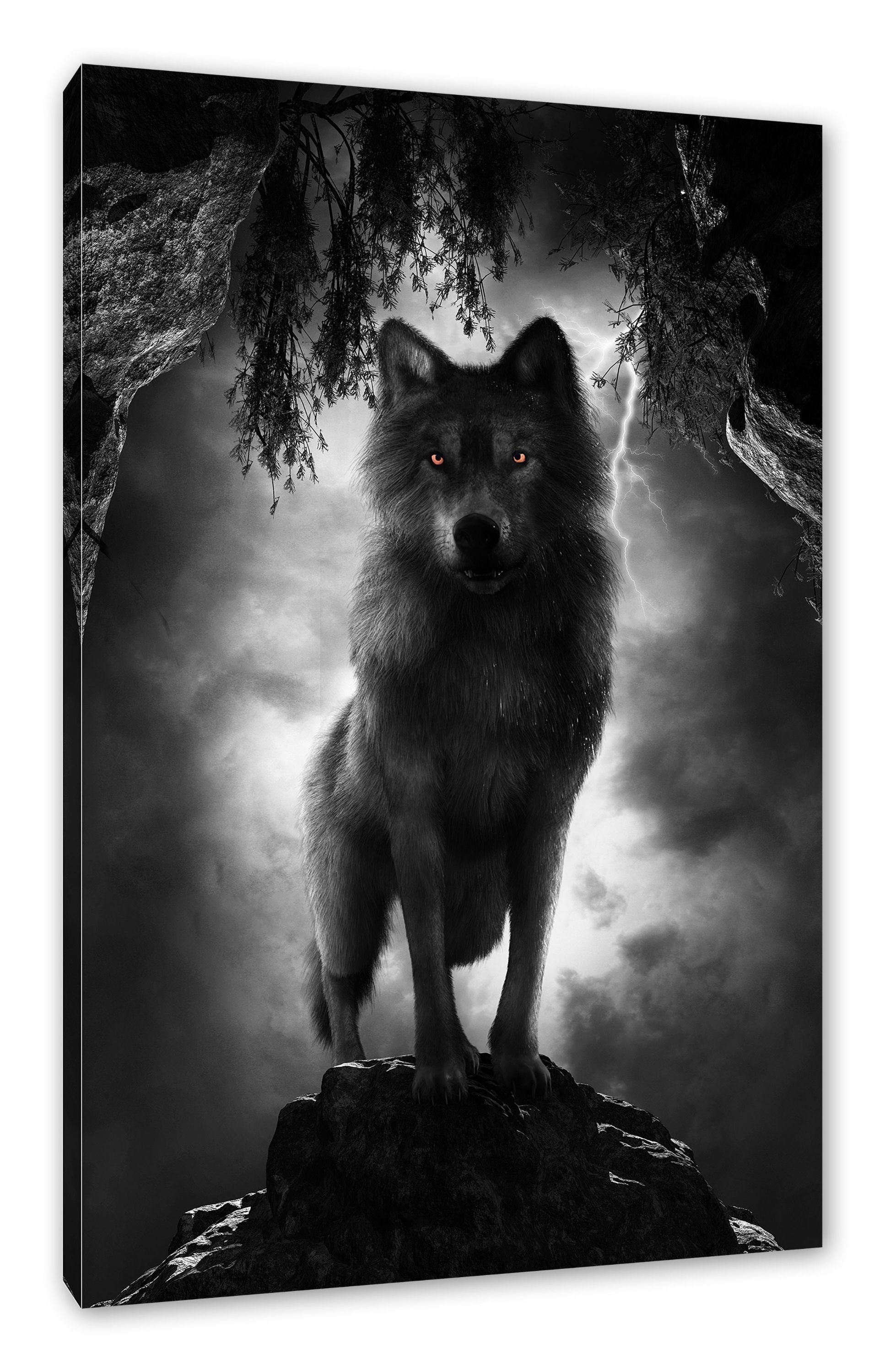 Pixxprint Leinwandbild Böser Wolf bei Gewitter günstig online kaufen