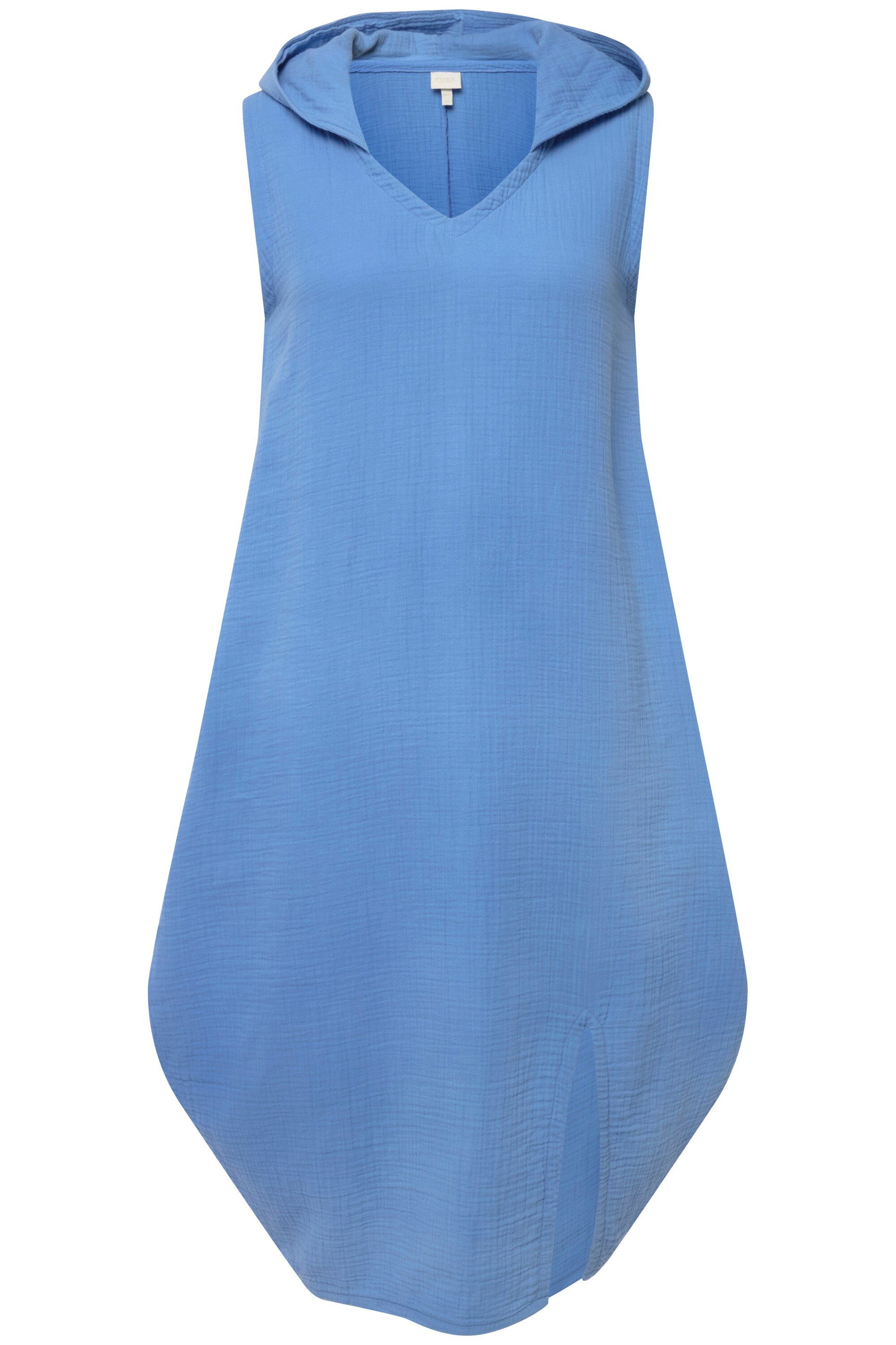 Ulla Popken Tunika Longtunika Musselin Kapuze V-Ausschnitt ärmellos