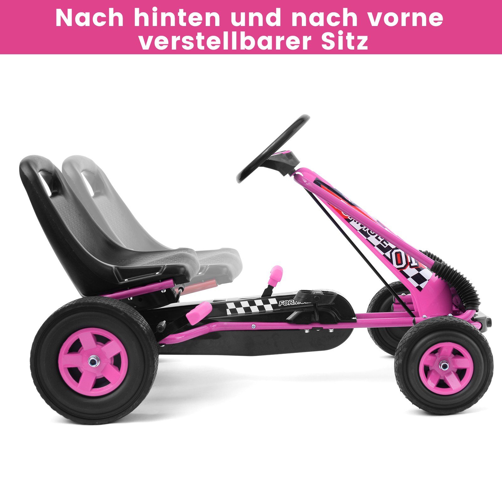 COSTWAY Go-Kart Tretauto, Pedalfahrzeug, mit Handbremse, verstellbarer Sitz