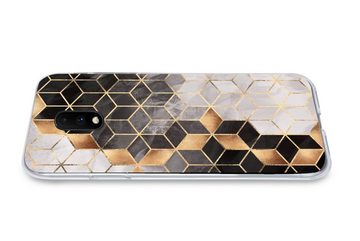 MuchoWow Handyhülle Abstrakt - Würfel - Gold - Muster - Schwarz - Weiß, Phone Case, Handyhülle OnePlus 7, Silikon, Schutzhülle