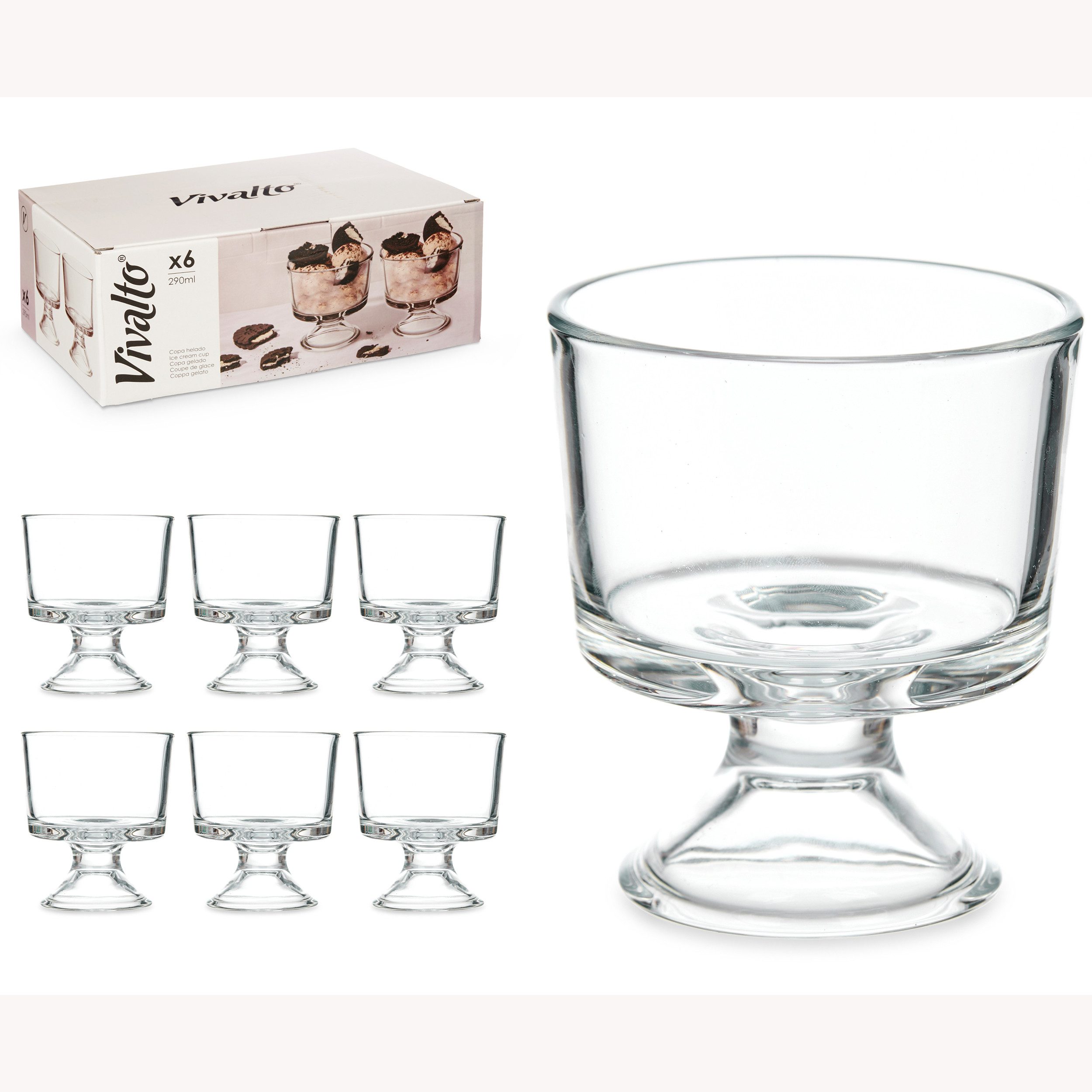 Annastore Eisschale 6-tlg. Eisbecher aus Glas mit Fuß Eisschalen aus Glas Dessertschale